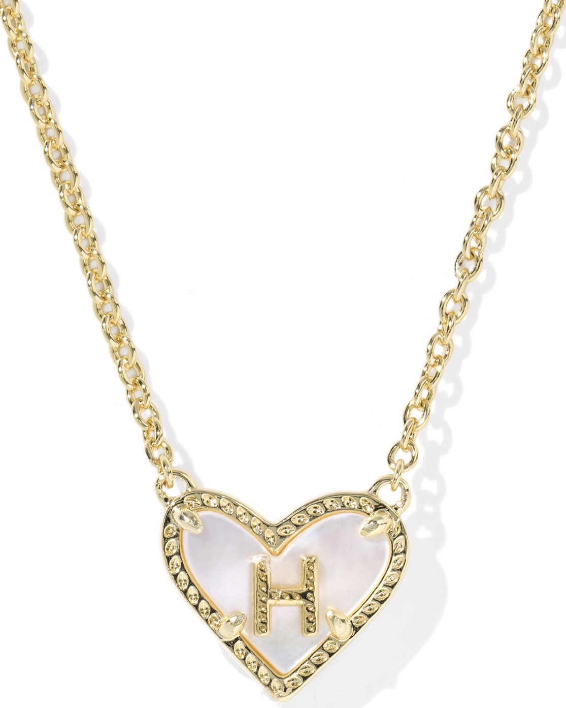 KENDRA SCOTT HEART LETTER H IVORY MOTHER OF PEARL GOLD TONE PENDANT NECKLACE