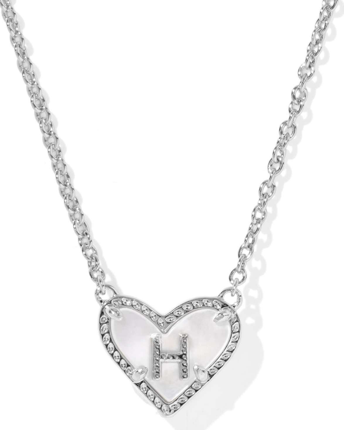 KENDRA SCOTT HEART LETTER H IVORY MOTHER OF PEARL RHODIUM PENDANT NECKLACE
