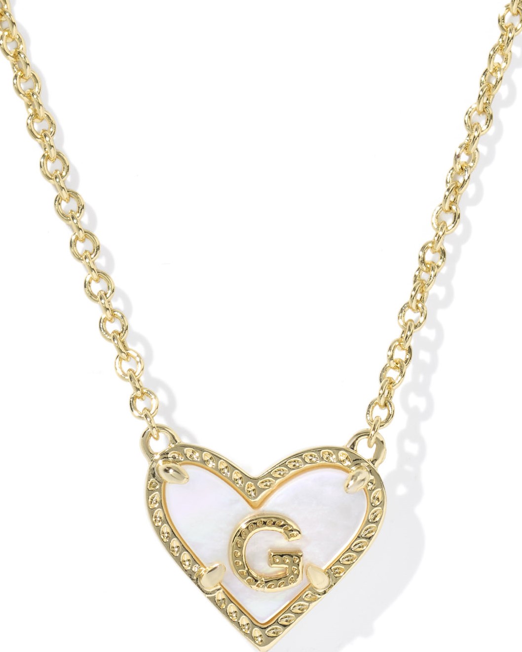 KENDRA SCOTT HEART LETTER G IVORY MOTHER OF PEARL GOLD TONE PENDANT NECKLACE