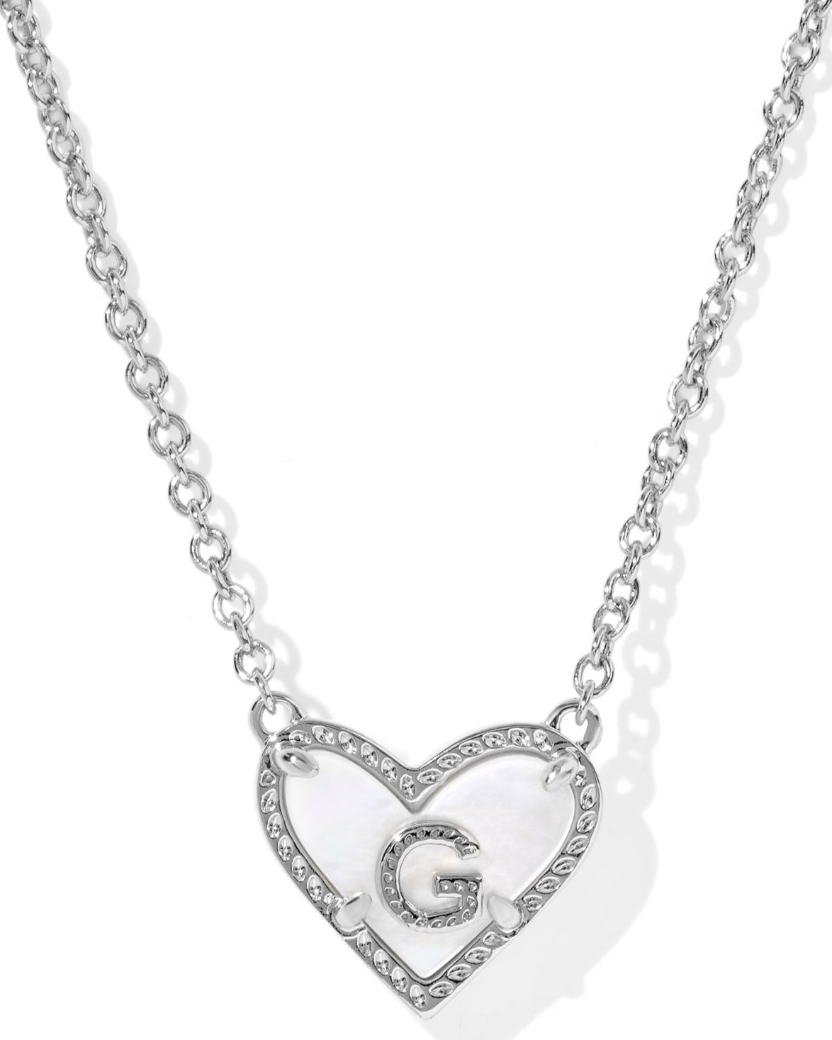 KENDRA SCOTT HEART LETTER G IVORY MOTHER OF PEARL RHODIUM PENDANT NECKLACE
