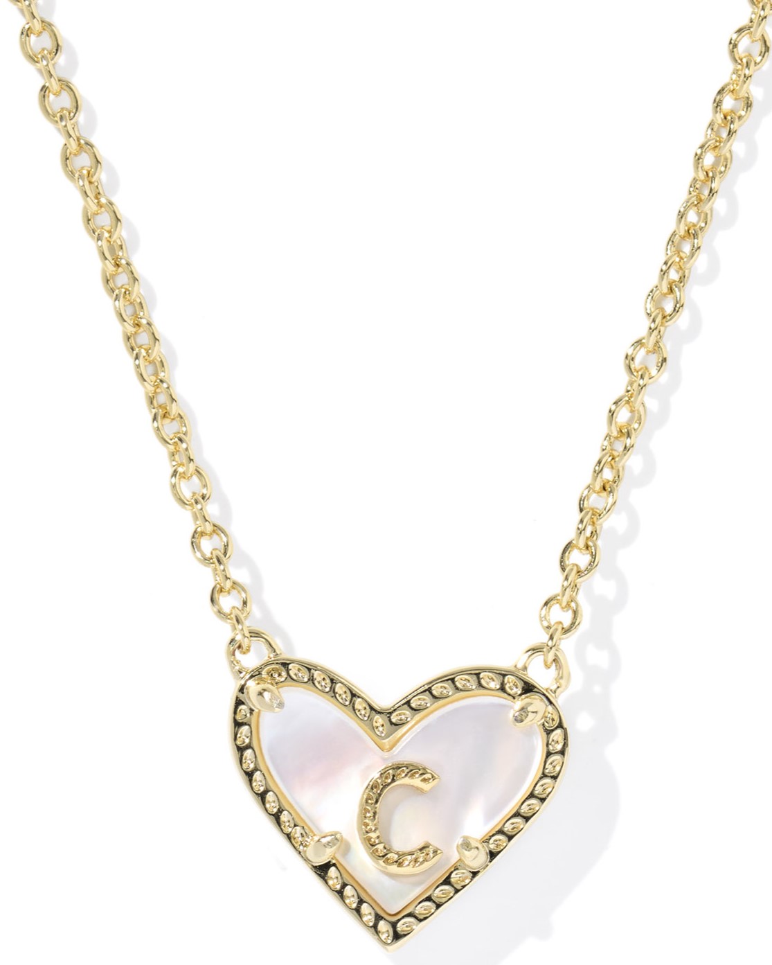 KENDRA SCOTT HEART LETTER C IVORY MOTHER OF PEARL GOLD TONE PENDANT NECKLACE