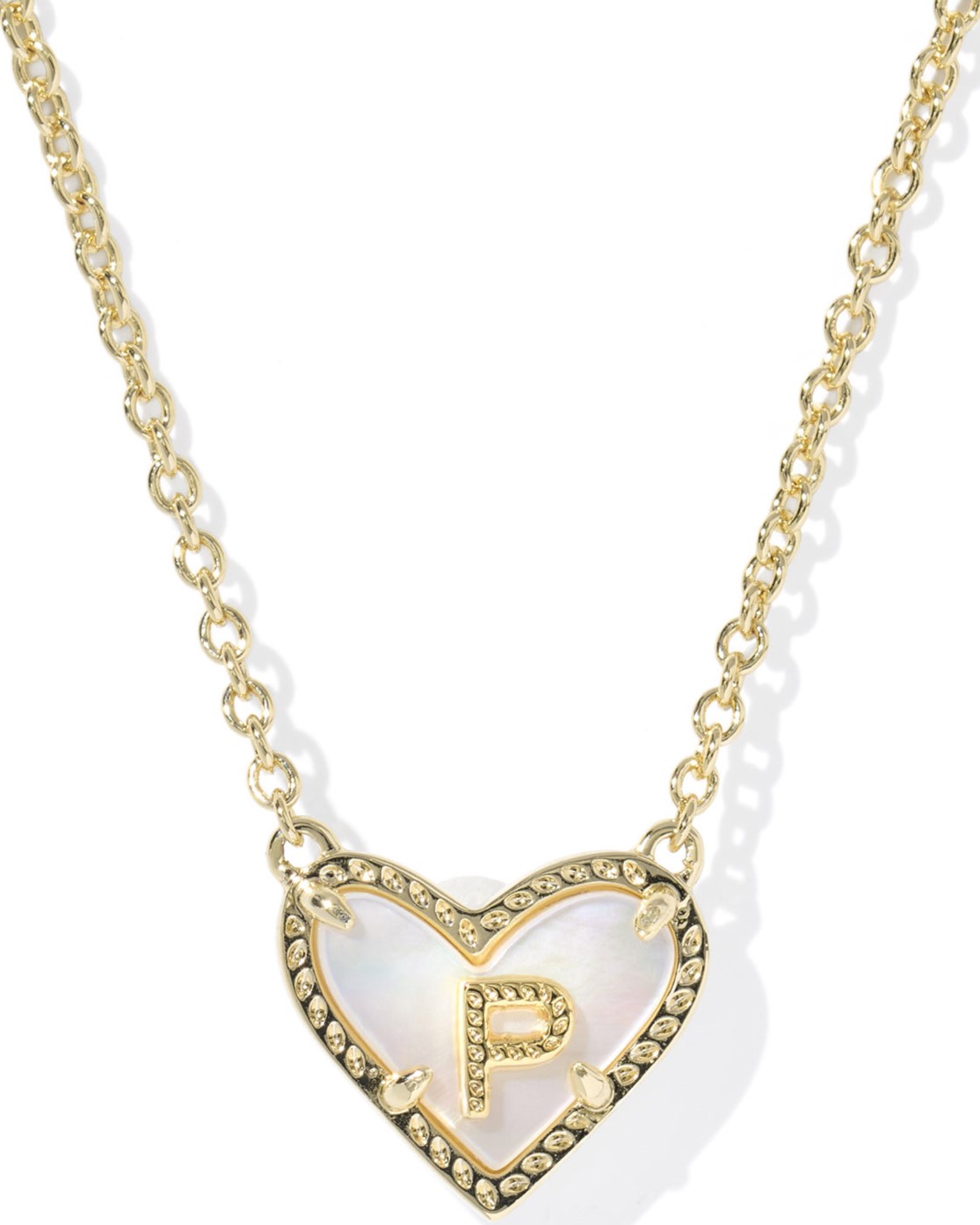 KENDRA SCOTT HEART LETTER P IVORY MOTHER OF PEARL GOLD TONE PENDANT NECKLACE