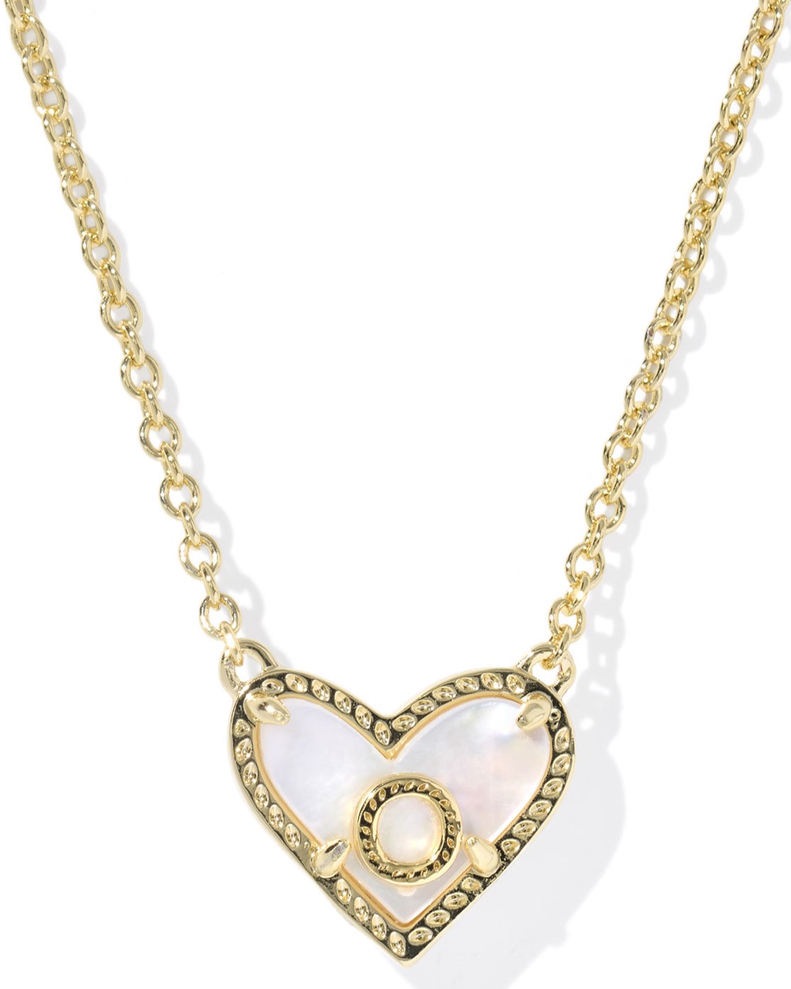 KENDRA SCOTT HEART LETTER O IVORY MOTHER OF PEARL GOLD TONE PENDANT NECKLACE