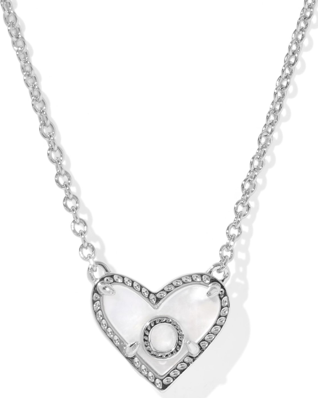 KENDRA SCOTT HEART LETTER O IVORY MOTHER OF PEARL RHODIUM PENDANT NECKLACE