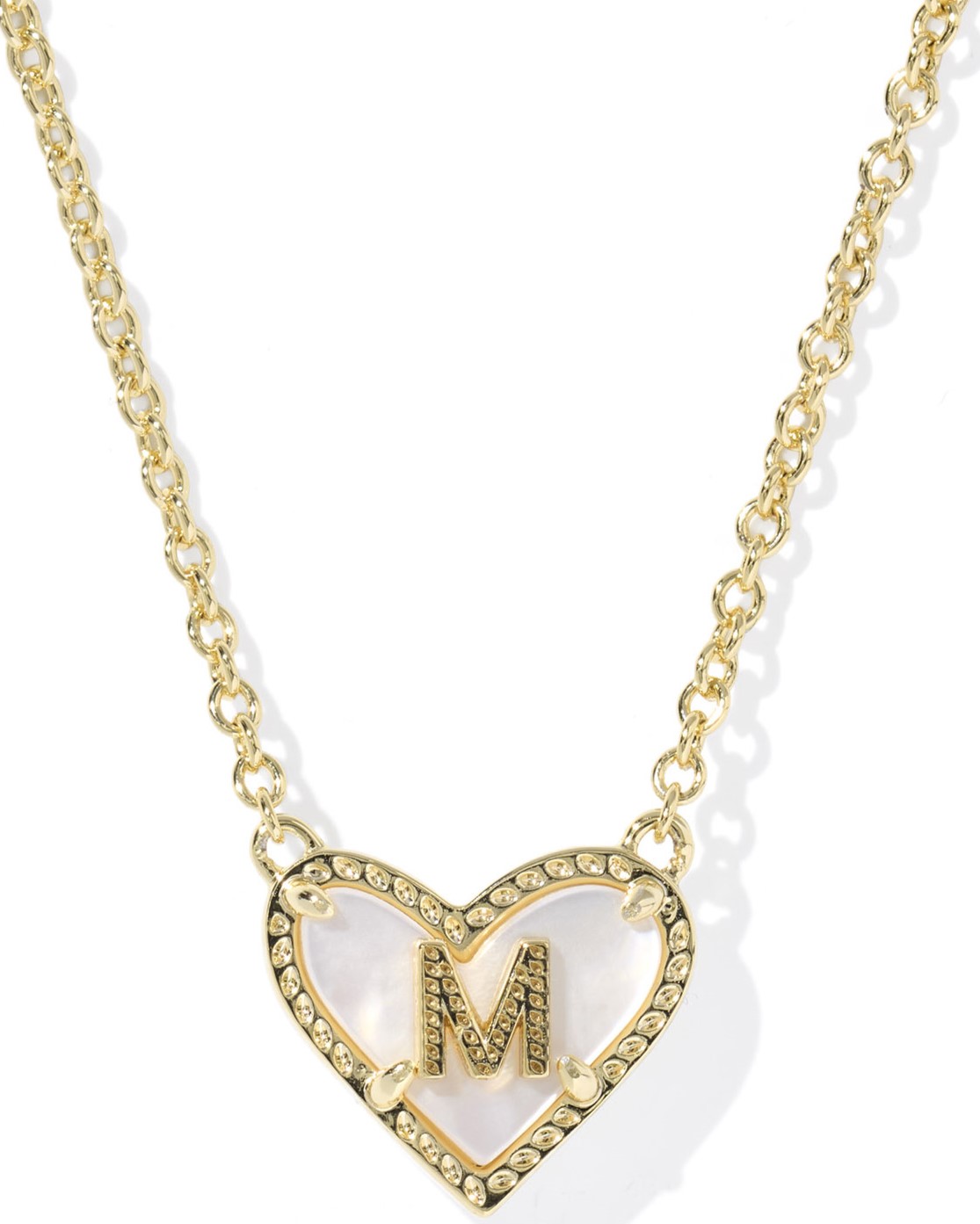 KENDRA SCOTT HEART LETTER M IVORY MOTHER OF PEARL GOLD TONE PENDANT NECKLACE