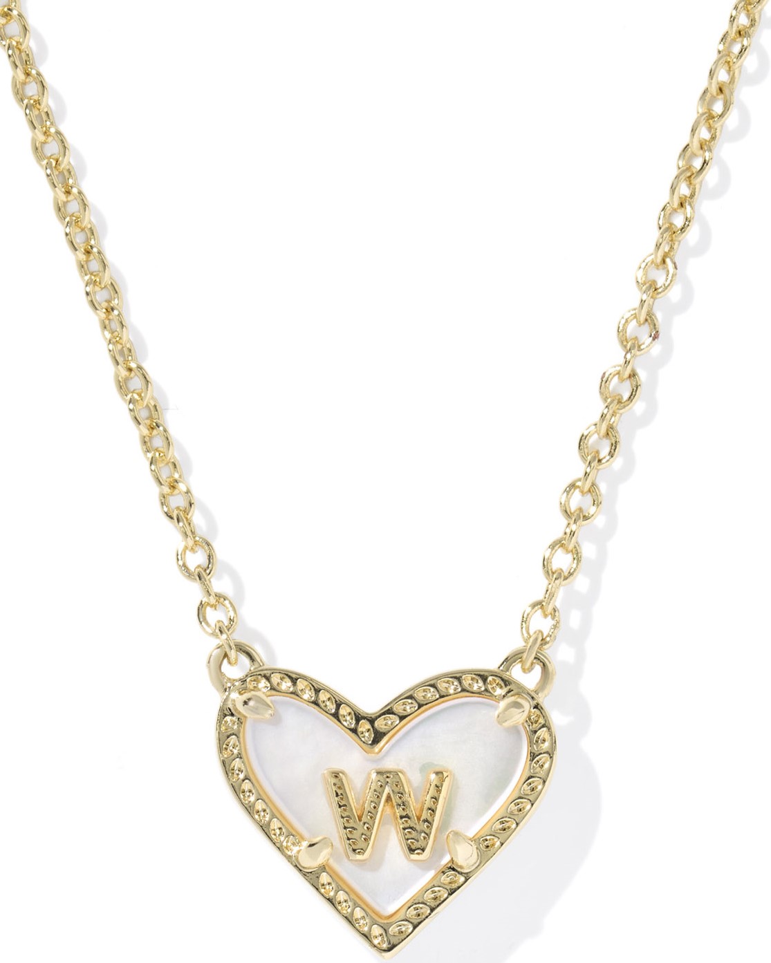 KENDRA SCOTT HEART LETTER W IVORY MOTHER OF PEARL GOLD TONE PENDANT NECKLACE