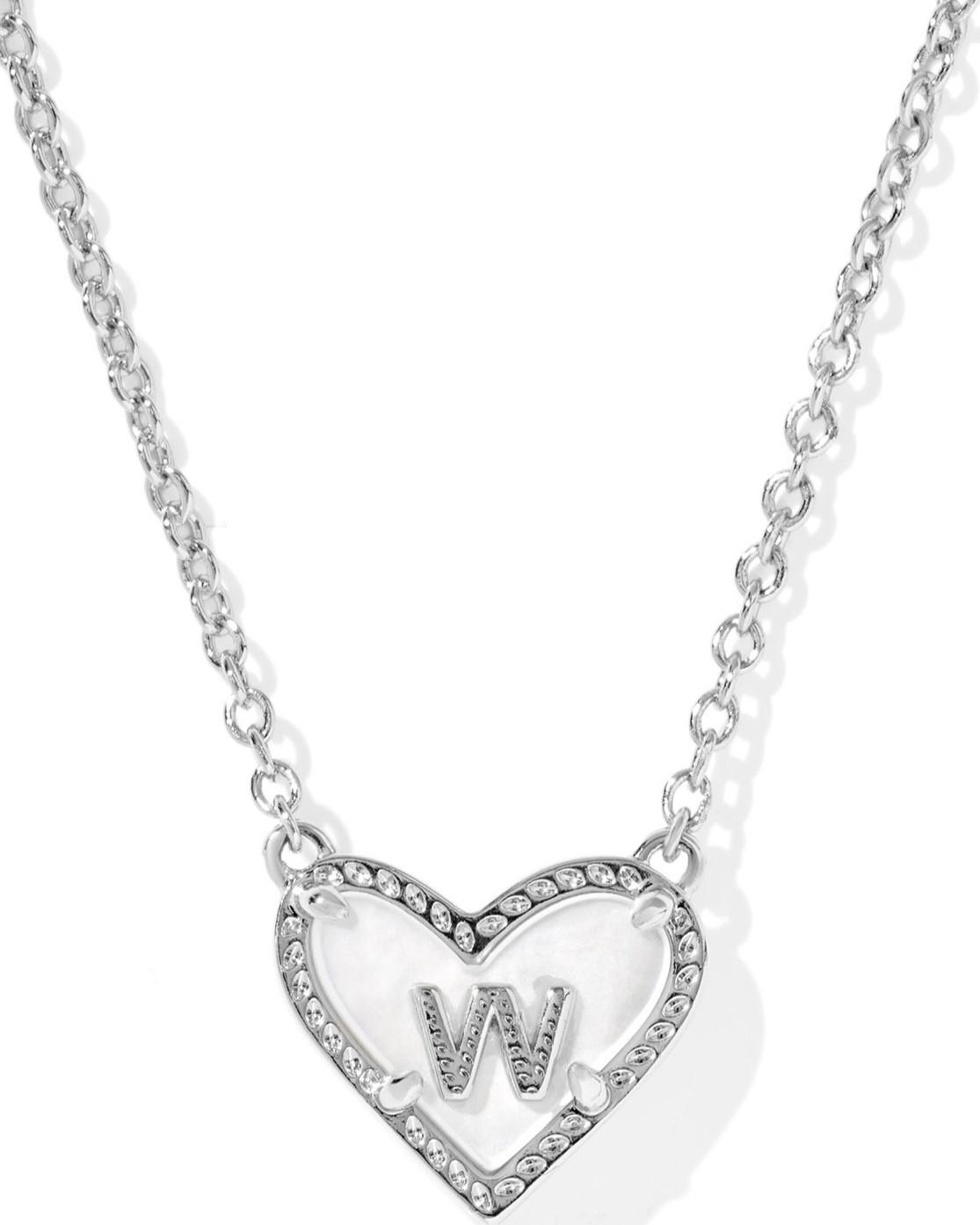 KENDRA SCOTT HEART LETTER W IVORY MOTHER OF PEARL RHODIUM PENDANT NECKLACE