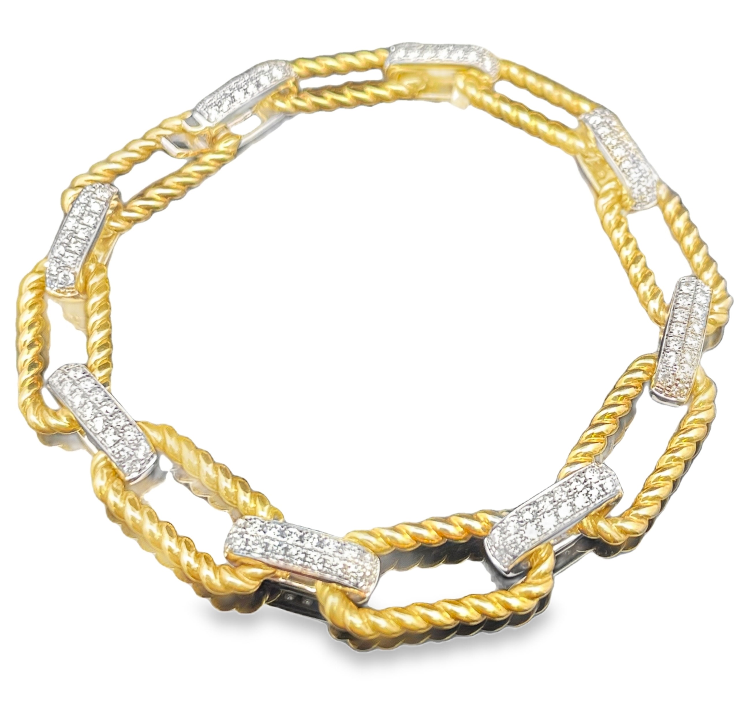 1.60CTW DIAMOND TWO-TONE PAVE/CABLE OVAL LINK BRACELET CONTAINING: 232 ROUND DIAMONDS 14KYW
