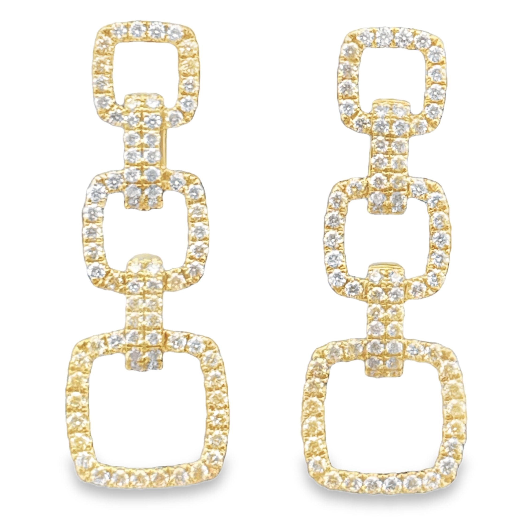 1.09CTW DIAMOND TRIPLE-SQUARE DANGLE EARRINGS CONTAINING: 156 ROUND DIAMONDS 14KY
