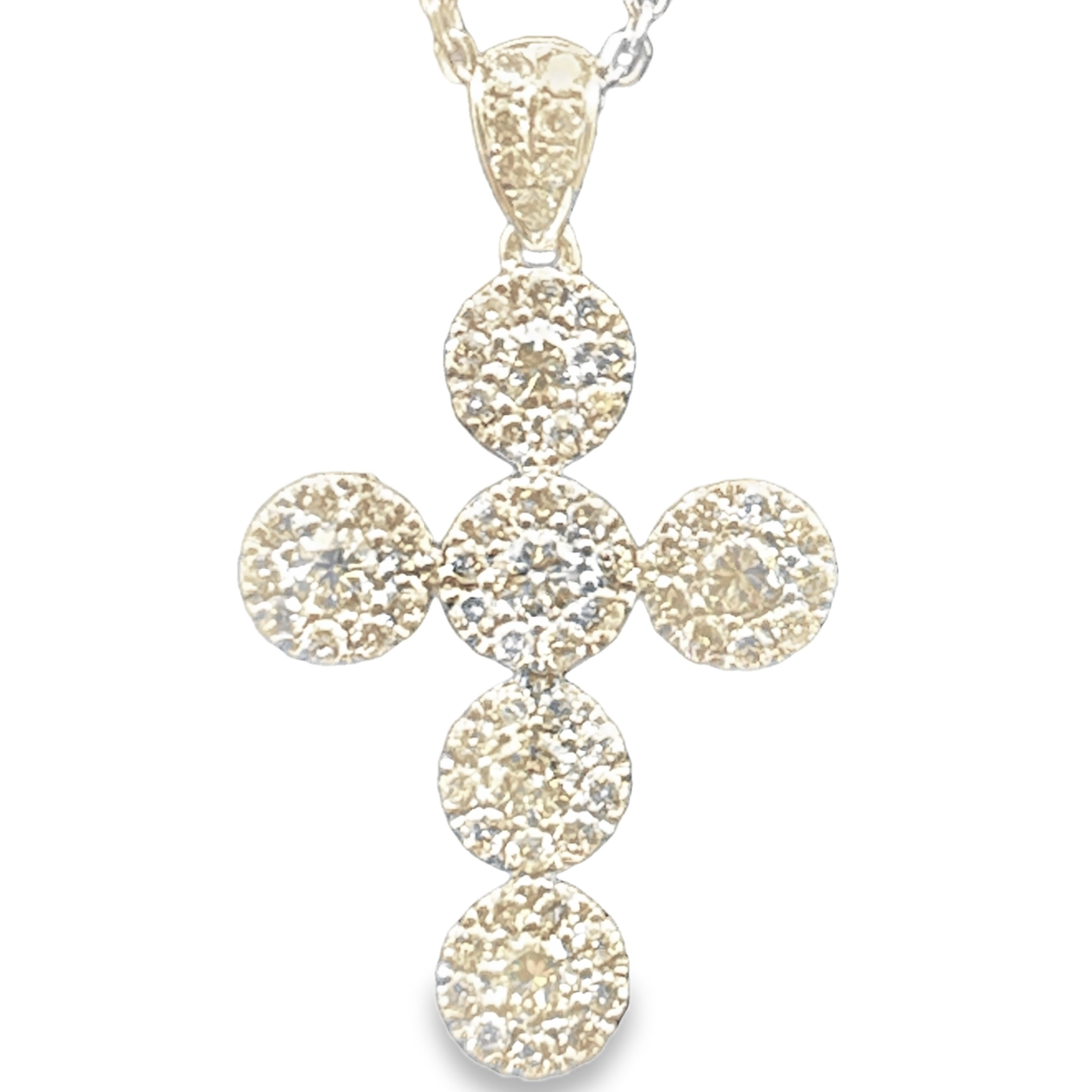 .52CTW DIAMOND 6-ROUND CLUSTER CROSS PENDANT/CHAIN 14KW  CHAIN INCLUDED