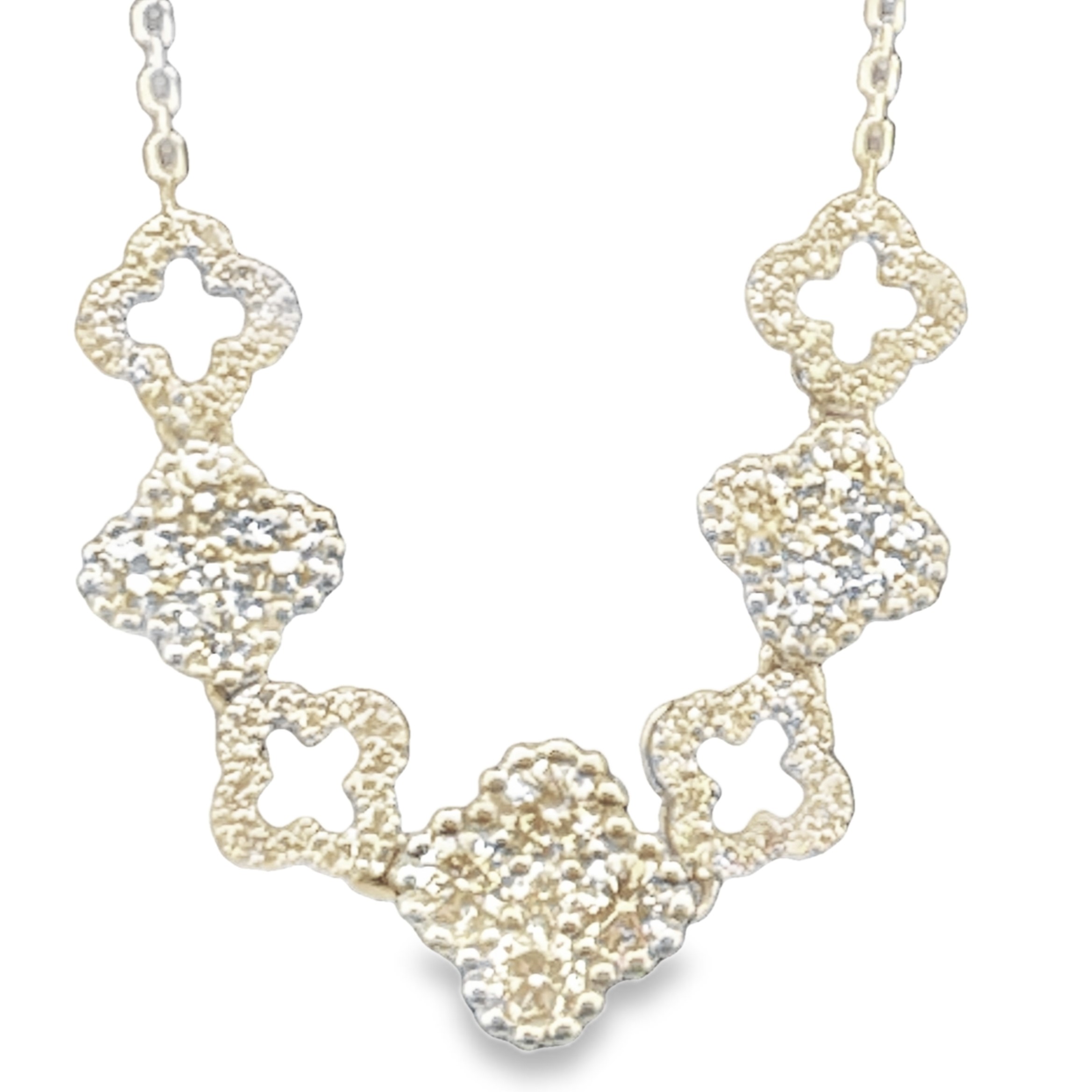 1.15CTW DIAMOND 7-QUATREFOIL CENTER NECKLACE CONTAINING: 79 ROUND DIAMONDS 14KW