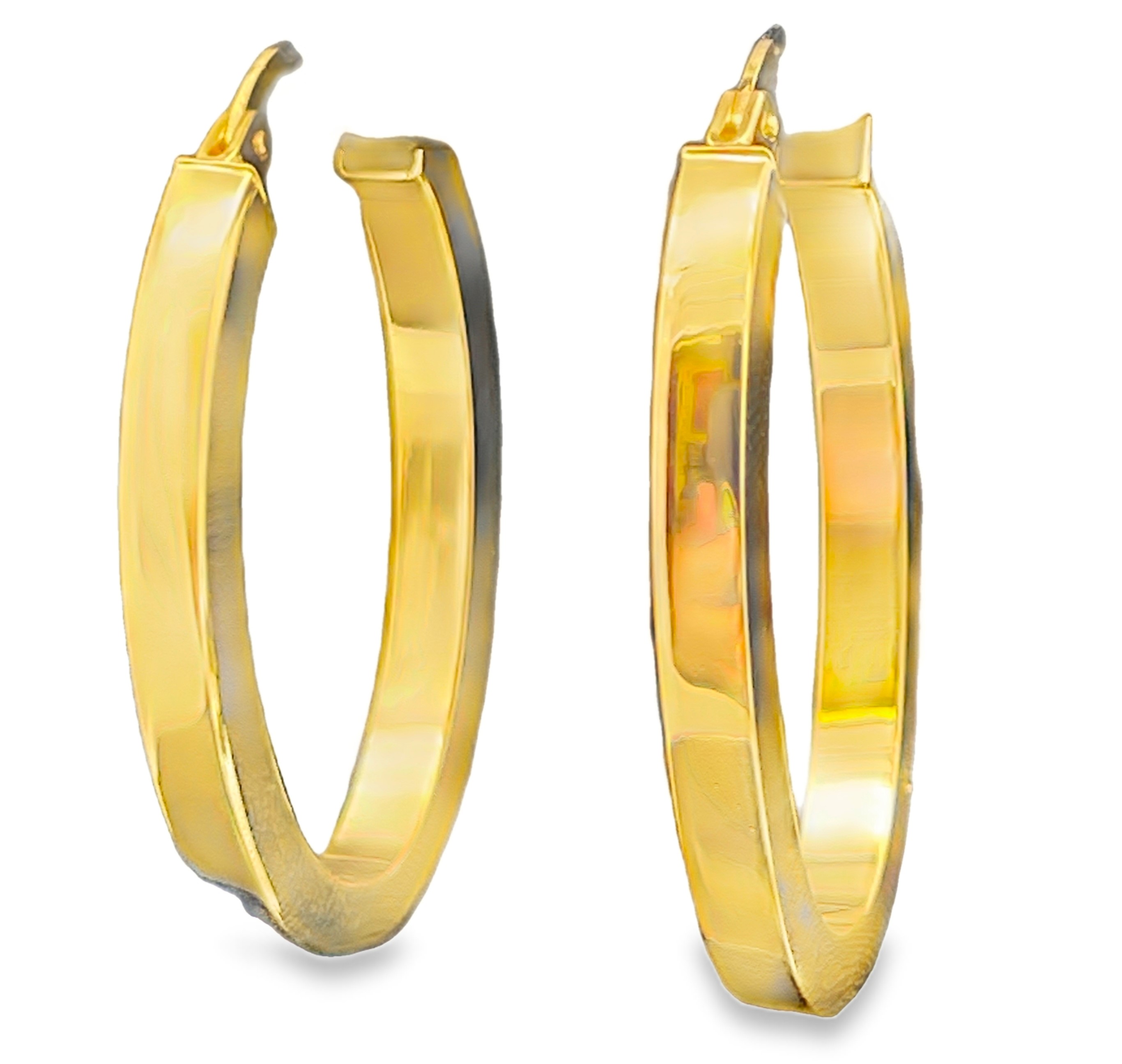 3X20X30MM SQUARE TUBE OVAL HOOP EARRINGS 14KY