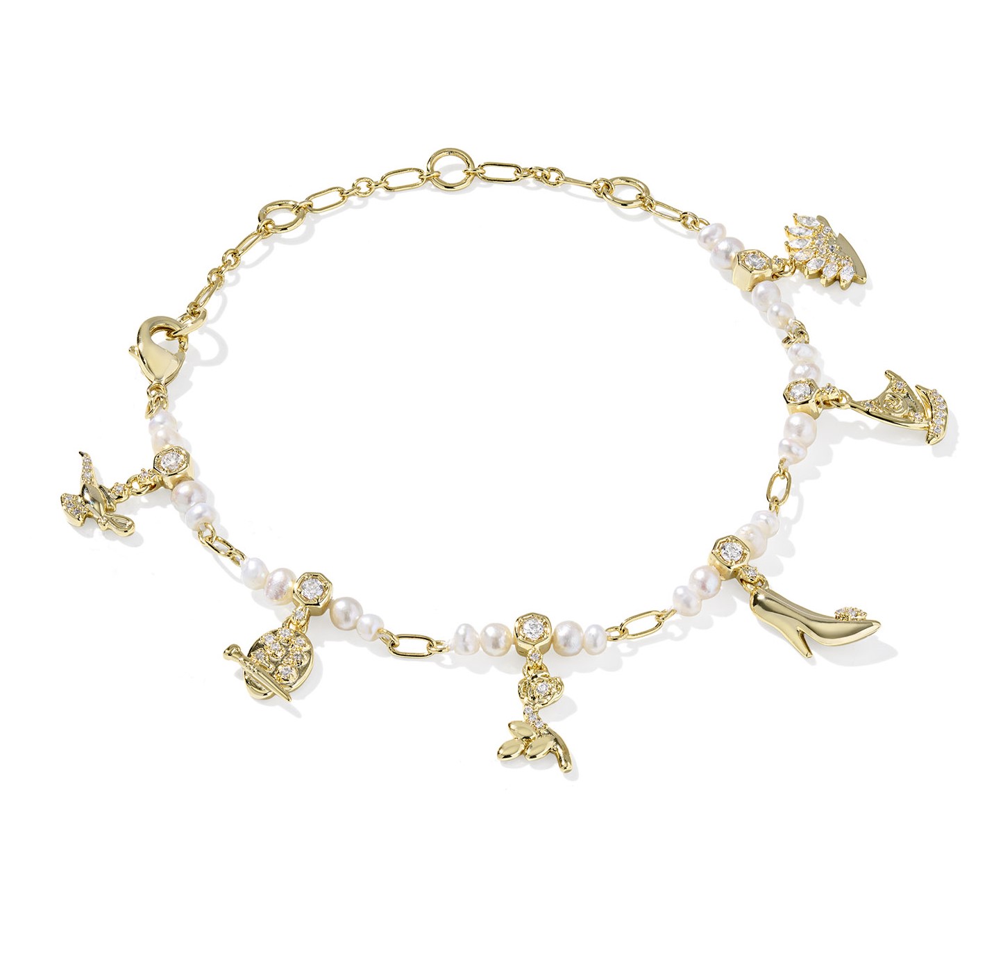 KENDRA SCOTT DISNEY PRINCESS WHITE MIX GOLD TONE CHARM BRACELET
