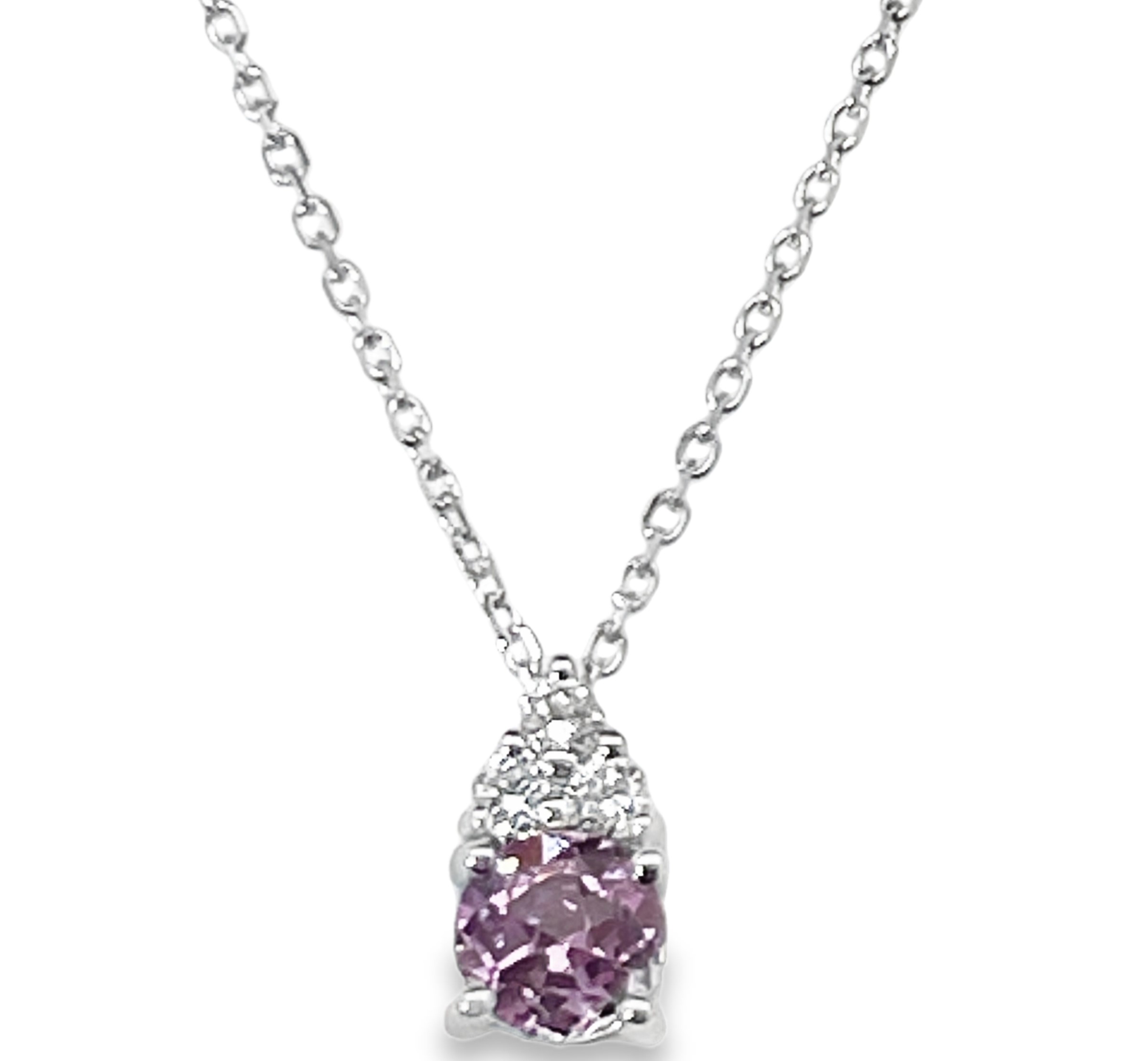 .46TGW PINK SAPPHIRE + DIAMOND PENDANT/CHAIN CONTAINING:  .40CT ROUND PINK SAPPHIRE + 3 ROUND DIAMONDS .06TDW 14KW