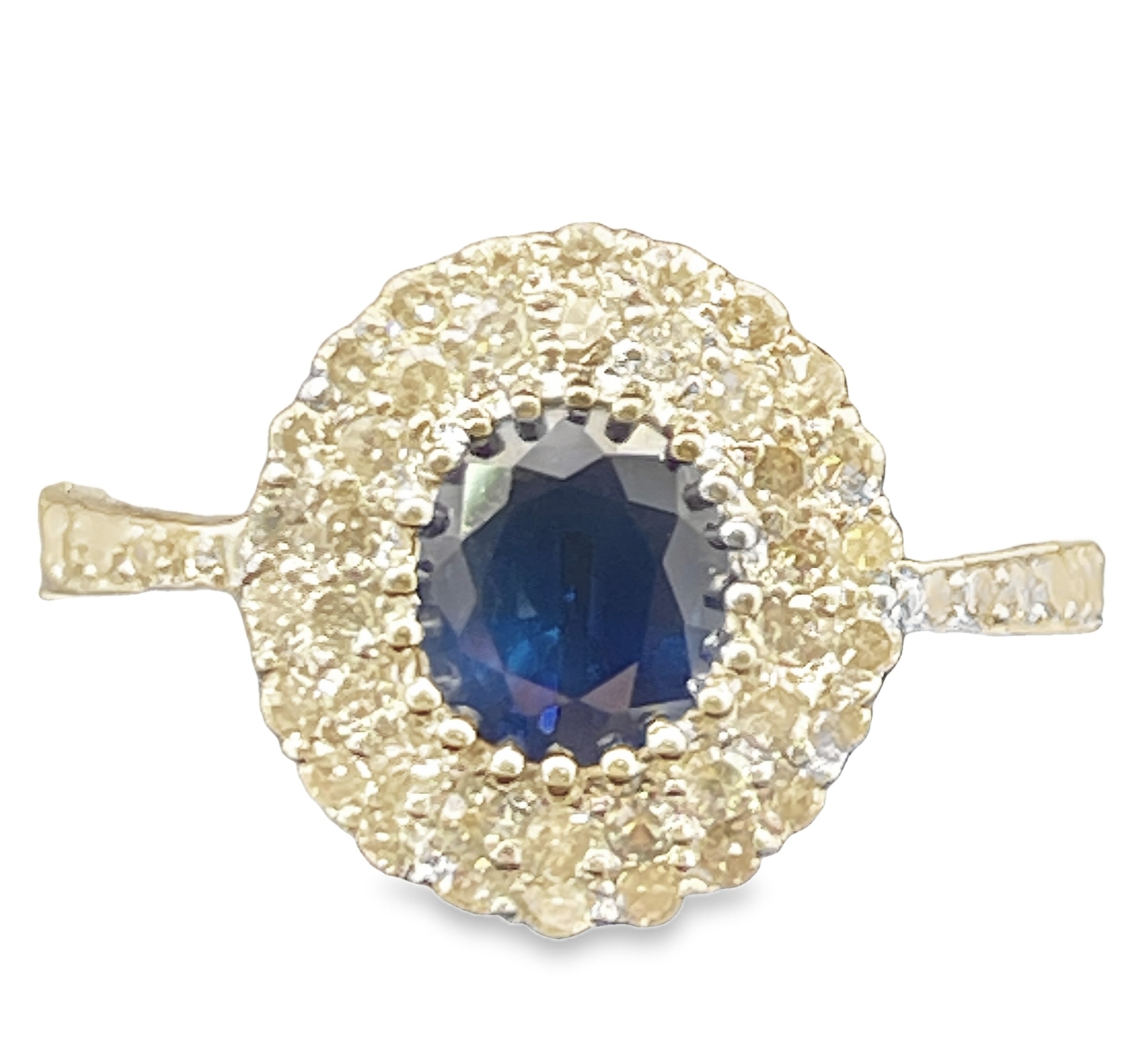1.85TGW SAPPHIRE + DIAMOND DOUBLE-HALO RING CONTAINING: 1.15CT OVAL BLUE SAPPHIRE CENTER + 56 ROUND HALO DIAMONDS .70TDW 14KW