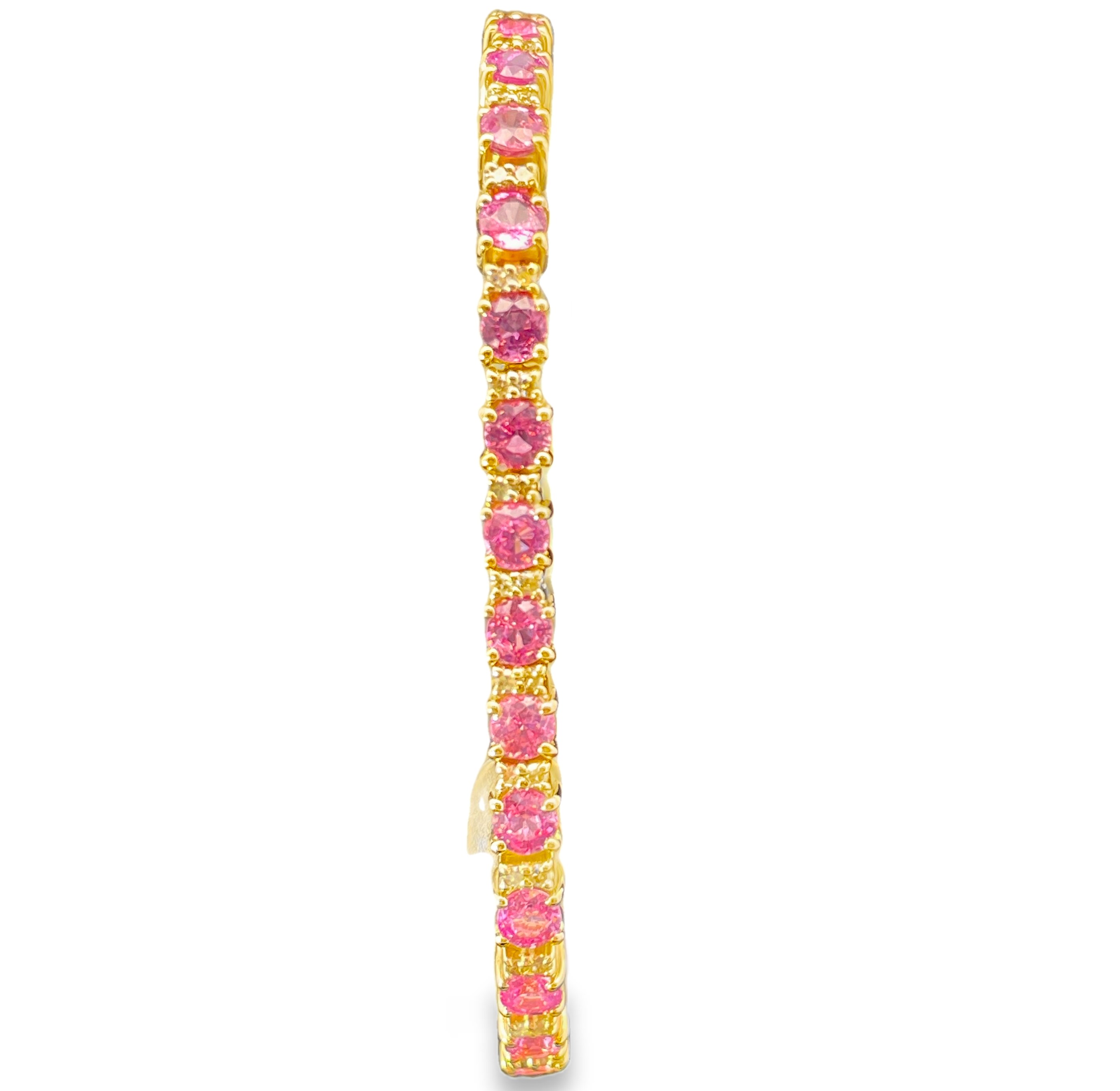 10.97TGW PINK SAPPHIRE + DIAMOND BRACELET CONTAINING: 31 ROUND PINK SAPPHIRES 10.20CTW + 62 ROUND DIAMONDS .77TDW 14KY