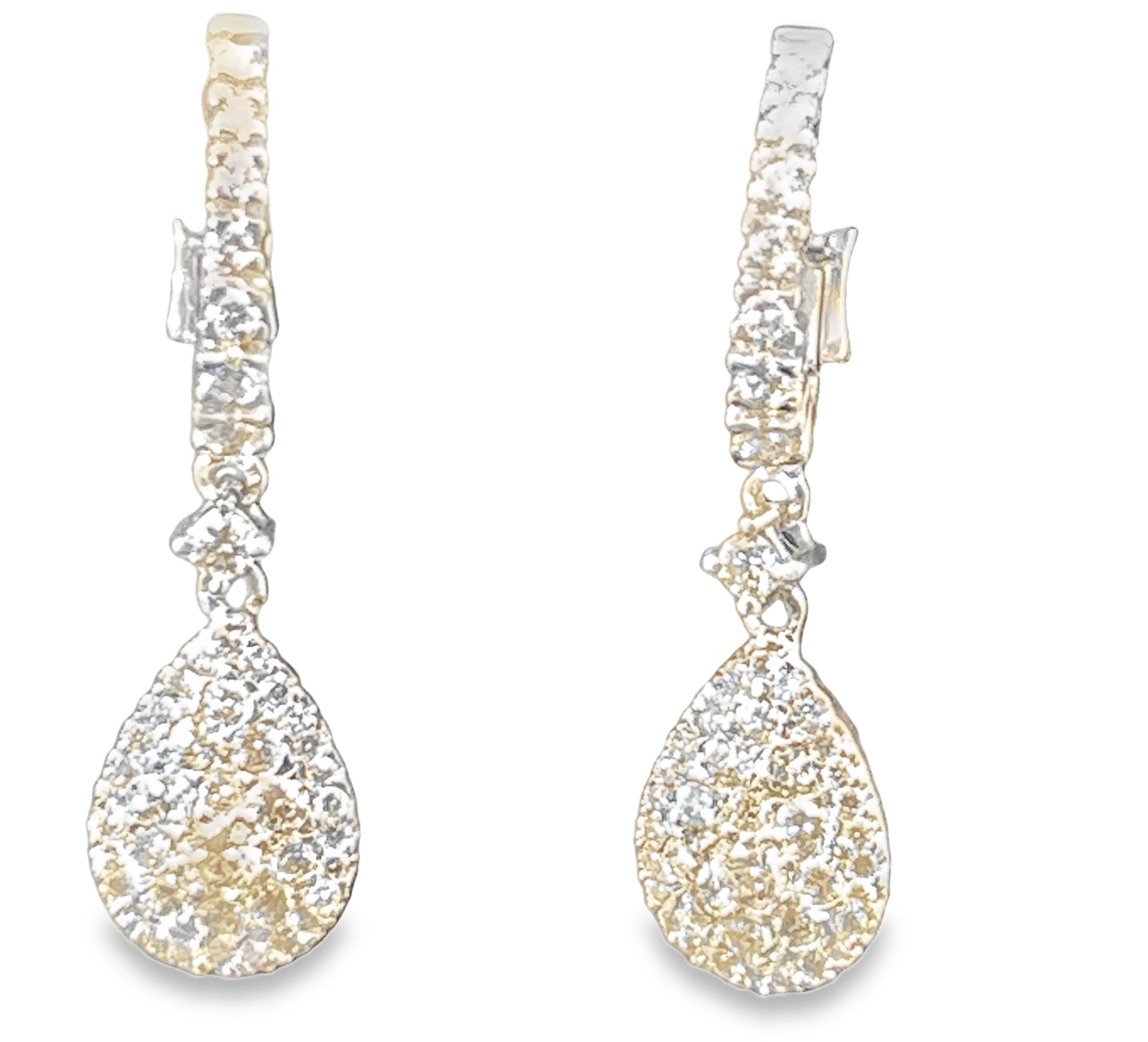 .88CTW DIAMOND PAVE TEARDROP DANGLE EARRINGS CONTAINING: 92 ROUND DIAMONDS 14KW