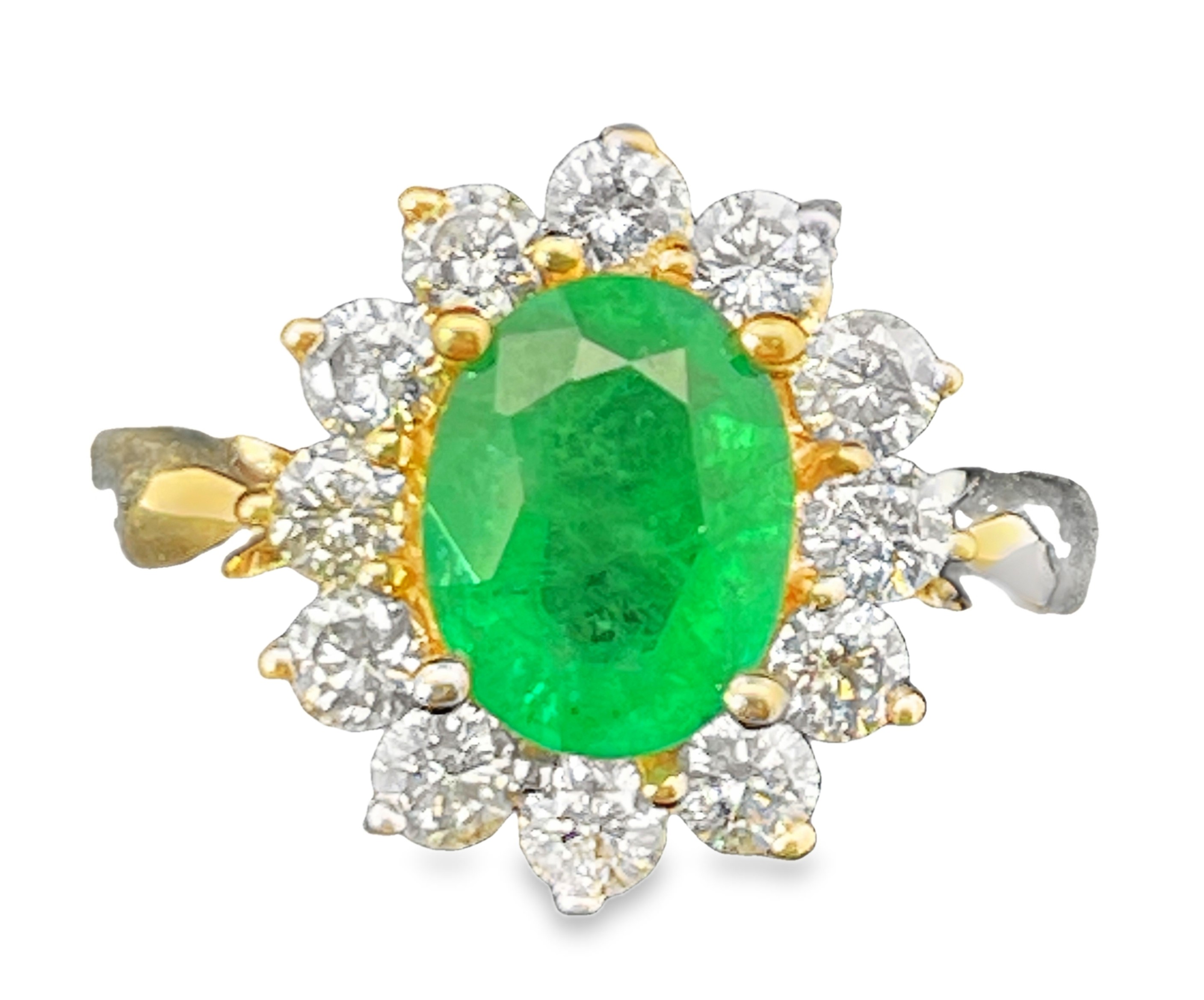 2.66TGW OVAL EMERALD + DIAMOND HALO RING CONTAINING: 1.70CT OVAL EMERALD + 12 ROUND HALO DIAMONDS .96TDW 14KY