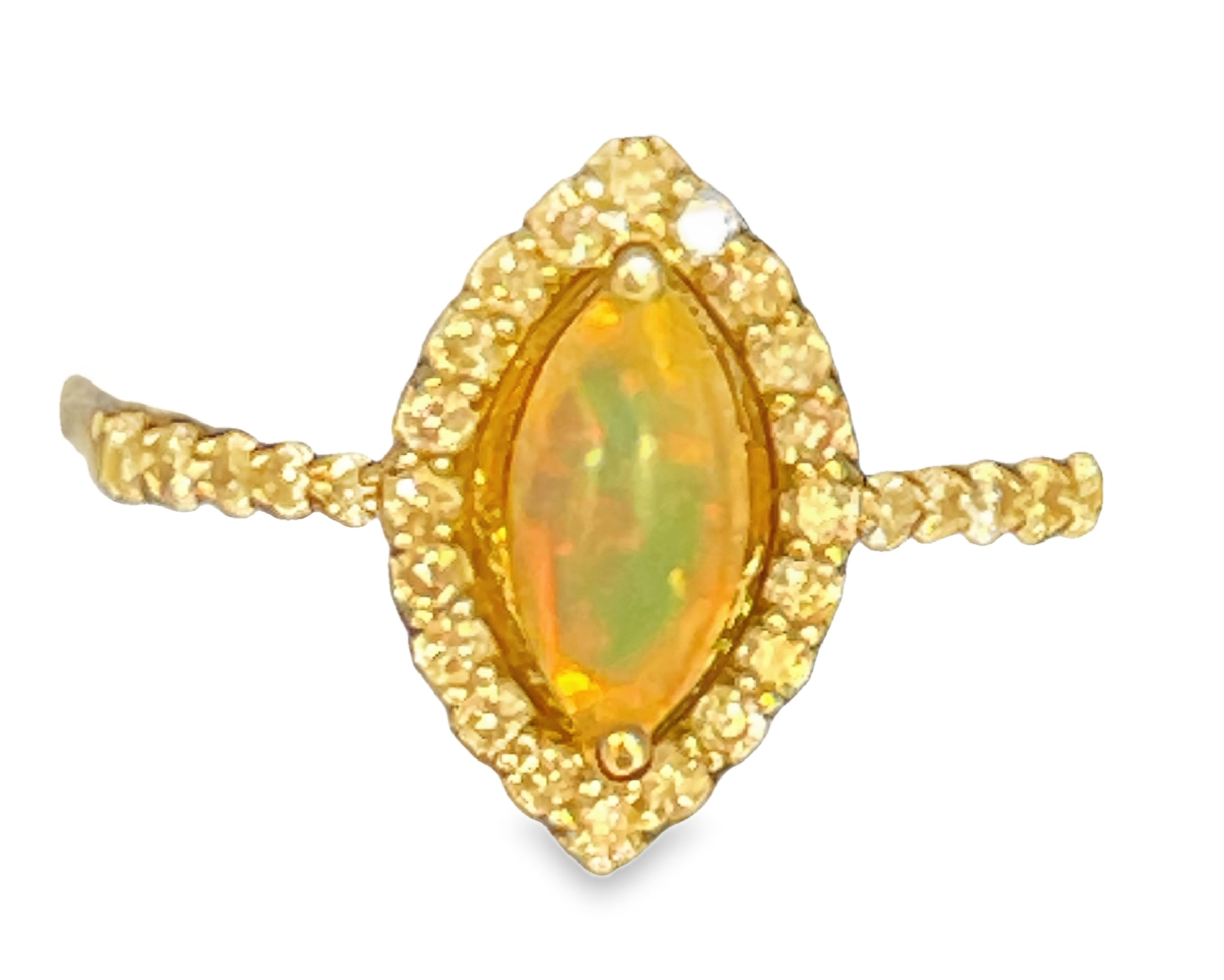 .66TGW MARQUISE OPAL + DIAMOND HALO RING CONTAINING: .40CT MARQUISE OPAL + 20 ROUND HALO DIAMONDS .26TDW 14KY