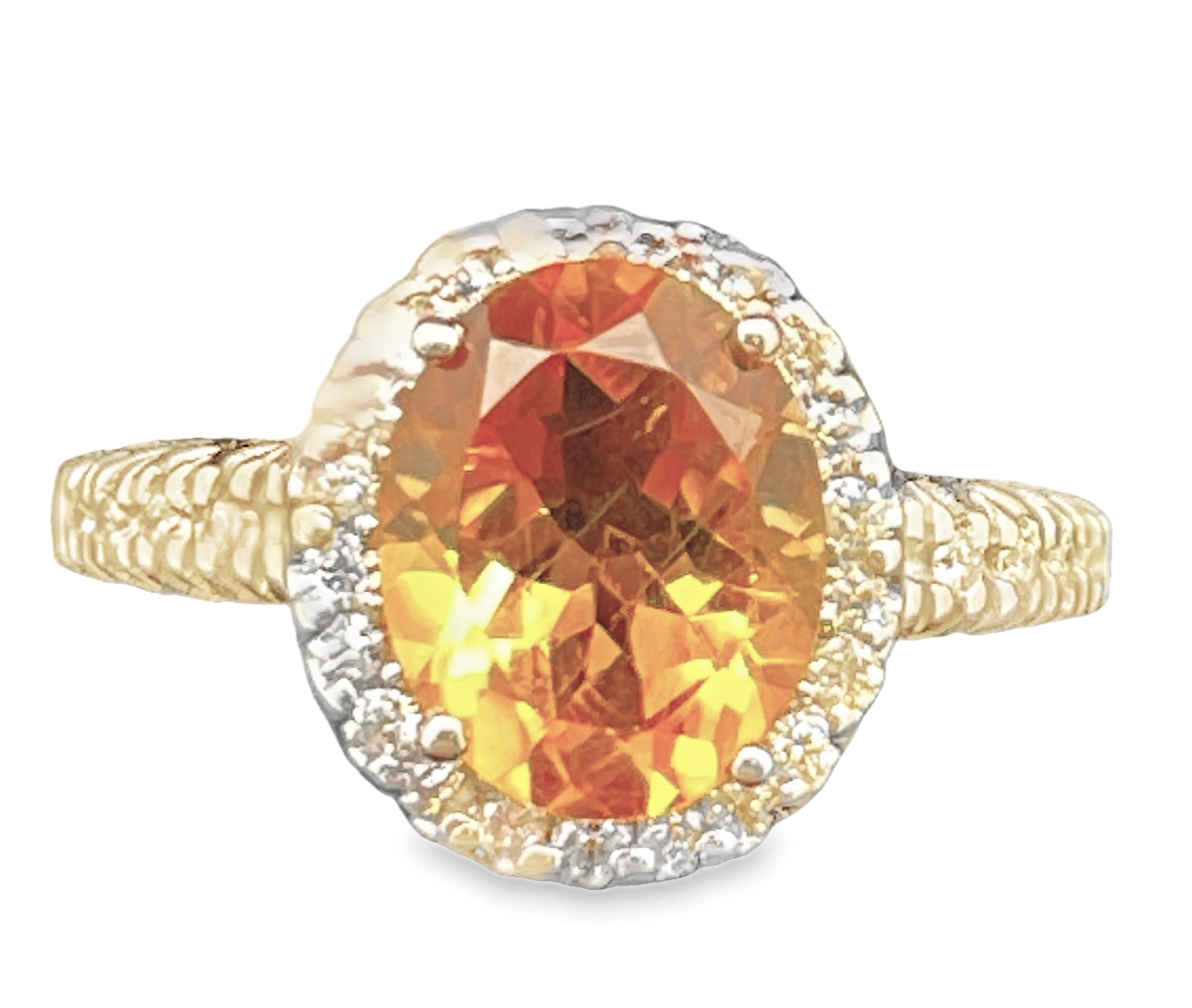 2.70TGW OVAL CITRINE + DIAMOND HALO RING CONTAINING: 2.40CT OVAL CITRINE CENTER + 30 ROUND DIAMONDS .30TDW 14KW