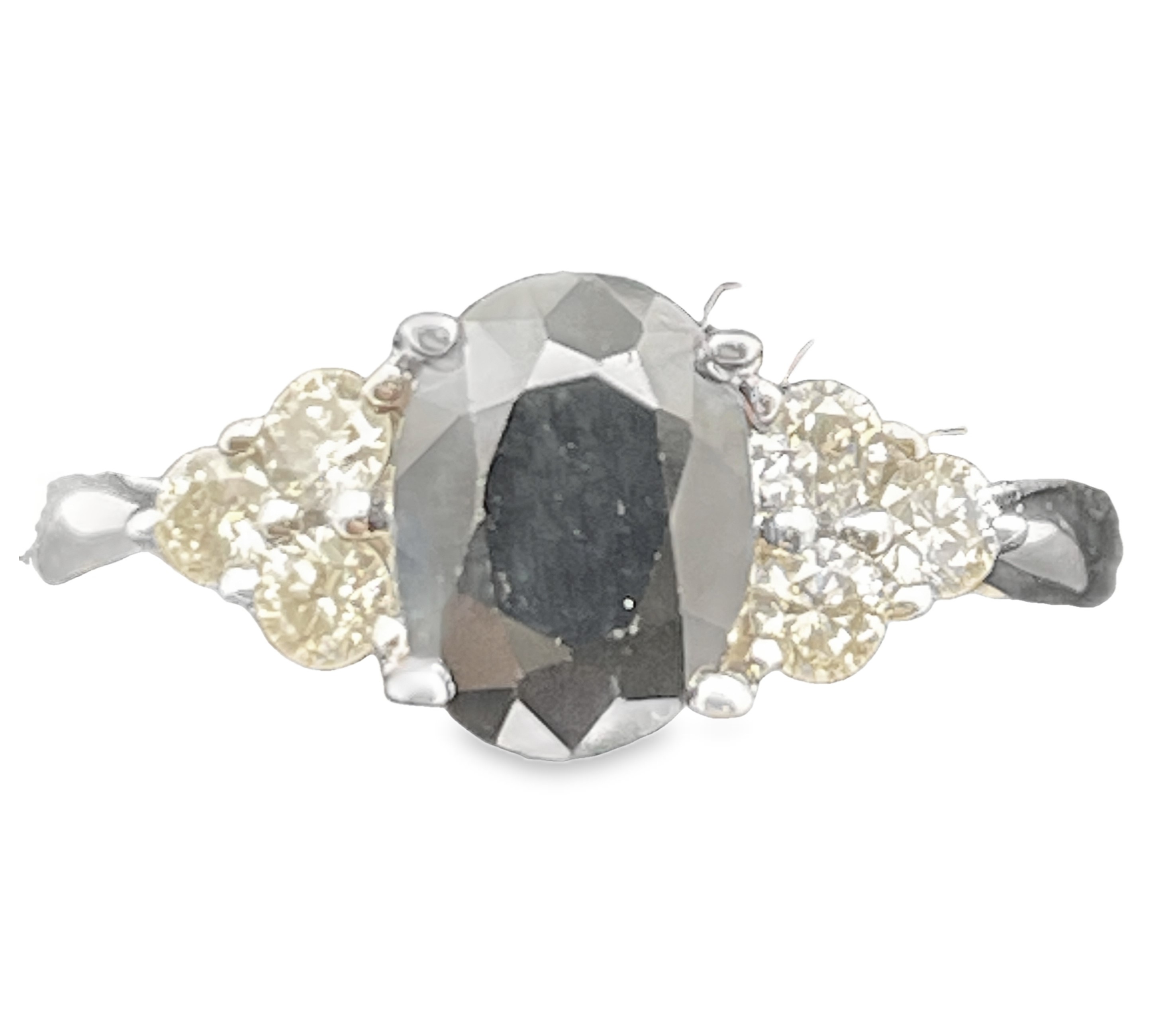 1.80TGW SAPPHIRE + DIAMOND RING CONTAINING: 1.50CT OVAL BLUE SAPPHIRE CENTER + 6 ROUND DIAMONDS 3 EACH SIDE .30TDW 14KW