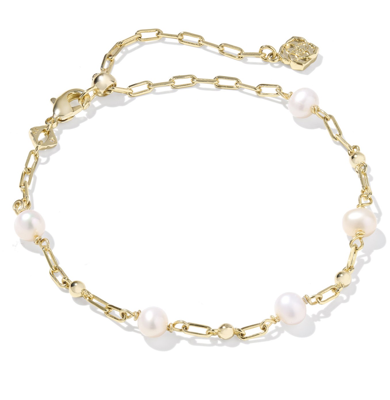 KENDRA SCOTT ASHTON FRESHWATER CULTURED PEARL DELICATE CHAIN GOLD TONE BRACELET