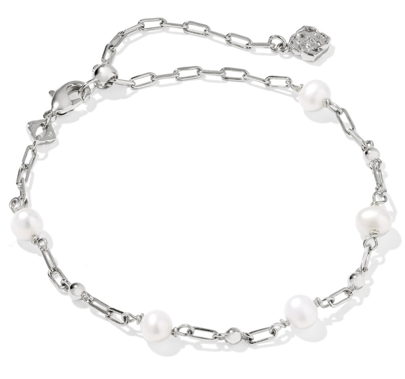 KENDRA SCOTT ASHTON FRESHWATER CULTURED PEARL DELICATE CHAIN RHODIUM BRACELET