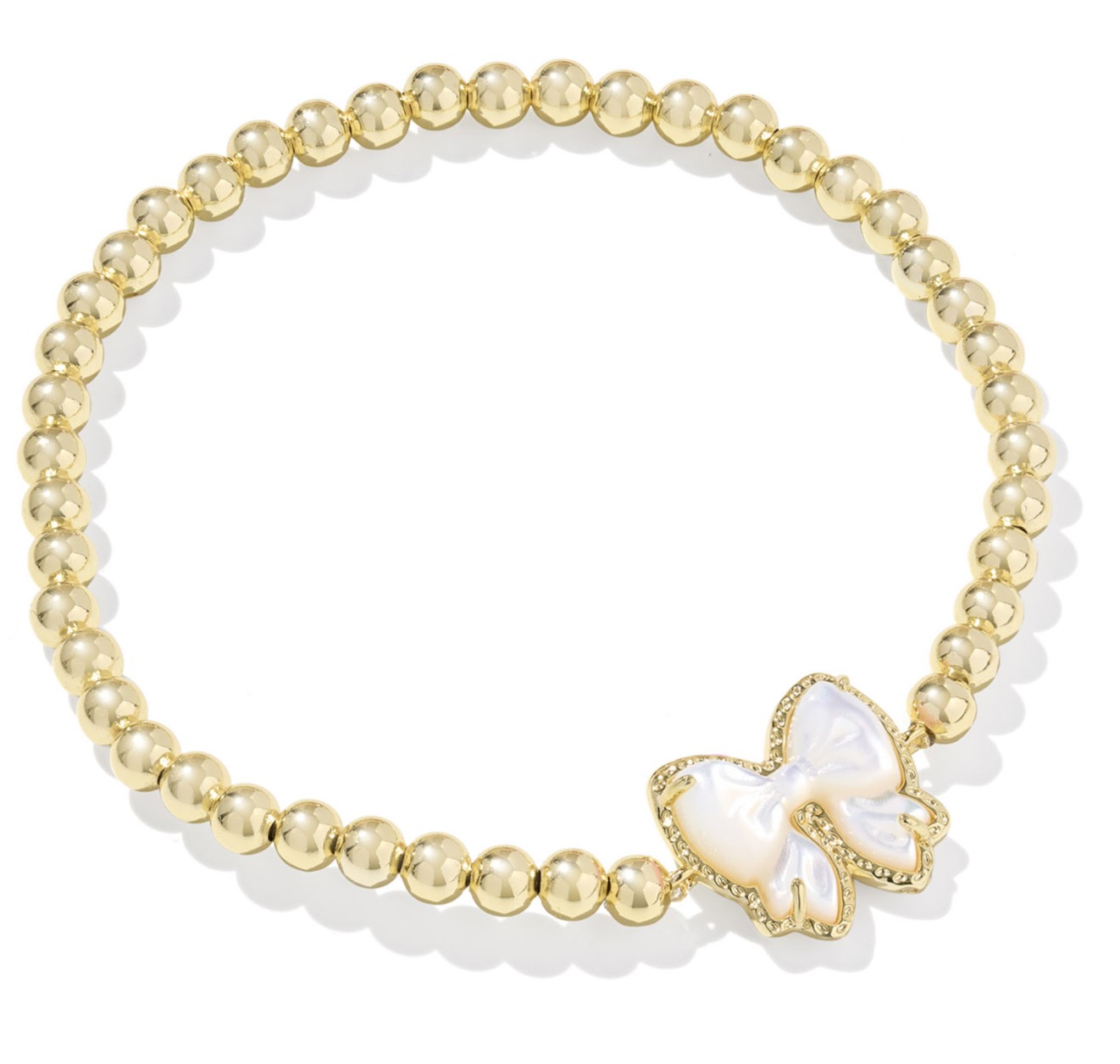 KENDRA SCOTT HALEY BOW IVORY MOTHER OF PEARL GOLD TONE STRETCH BRACELET