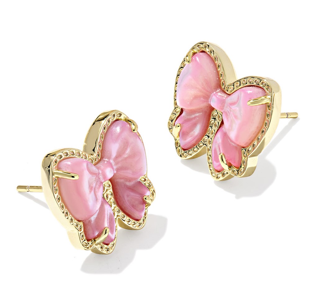 KENDRA SCOTT HALEY BOW BLUSH MOTHER OF PEARL GOLD TONE STUD EARRINGS