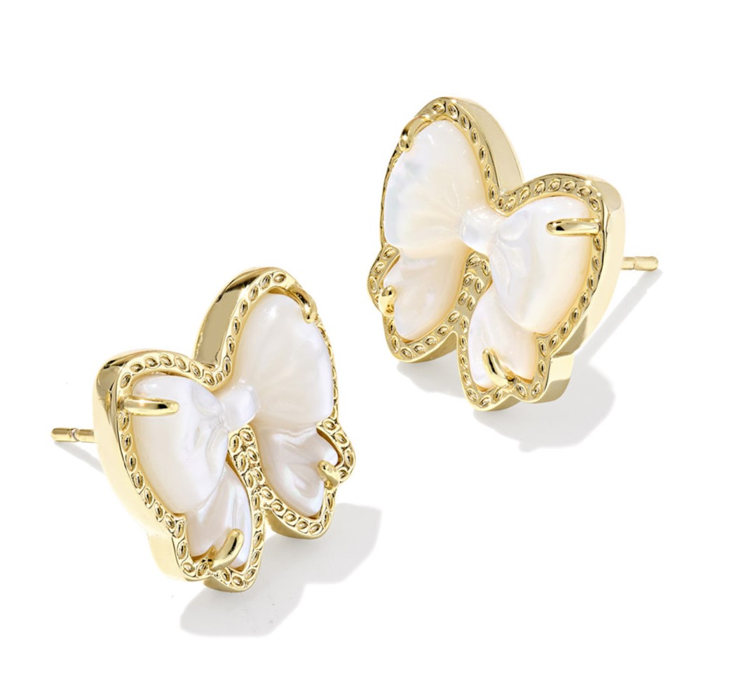 KENDRA SCOTT HALEY BOW IVORY MOTHER OF PEARL GOLD TONE STUD EARRINGS