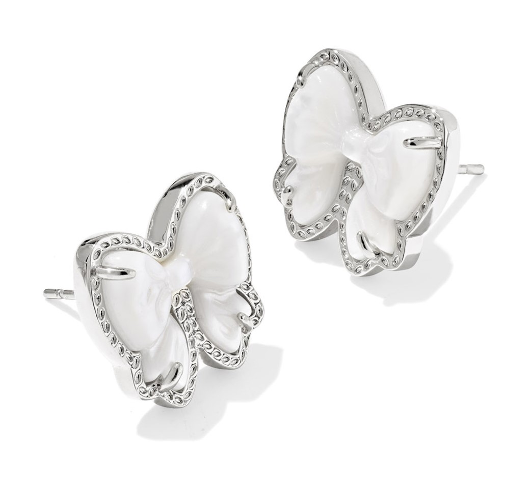 KENDRA SCOTT HALEY BOW IVORY MOTHER OF PEARL RHODIUM STUD EARRINGS