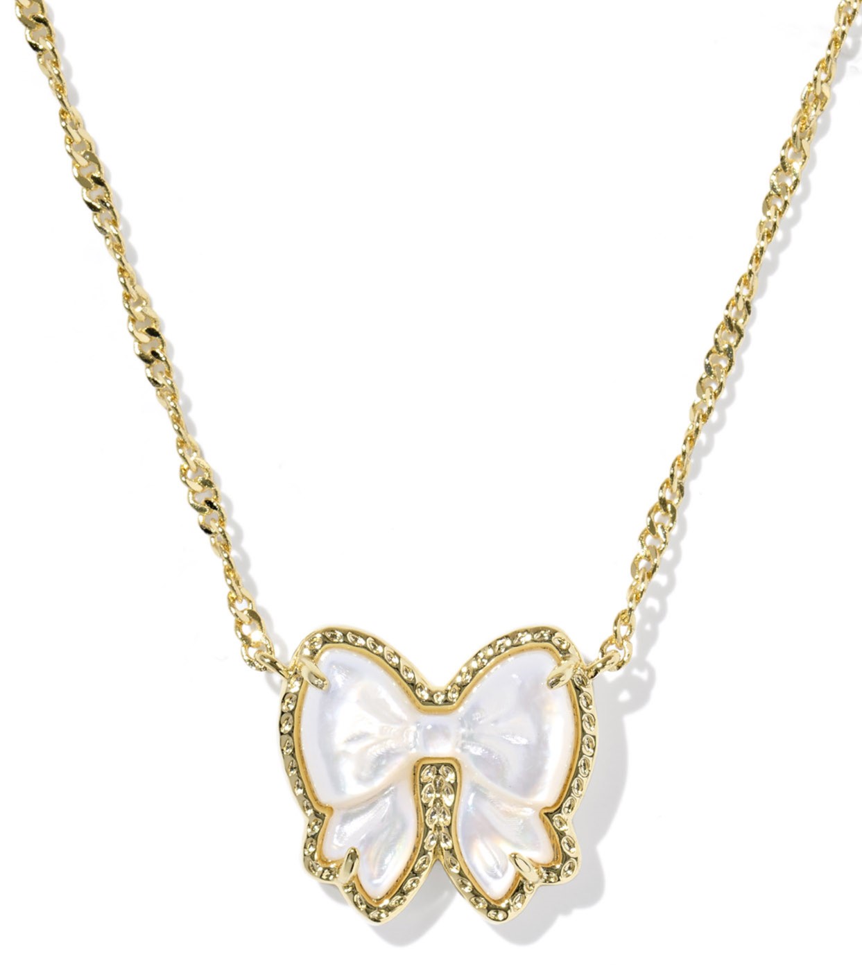 KENDRA SCOTT HALEY BOW IVORY MOTHER OF PEARL GOLD TONE SHORT PENDANT NECKLACE