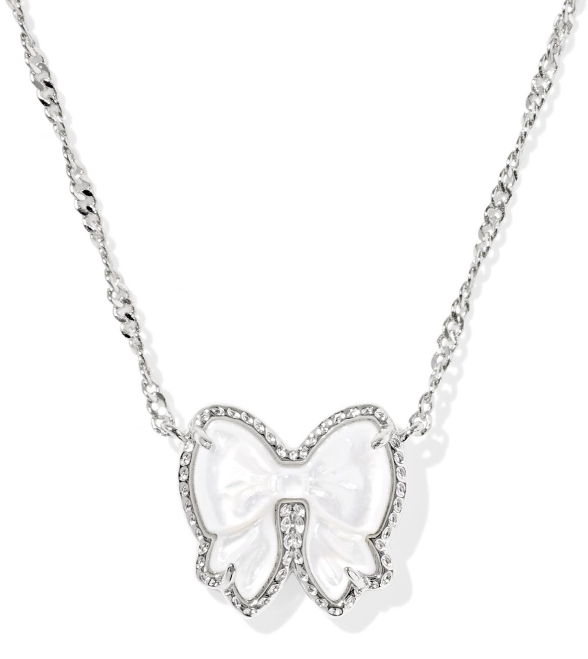 KENDRA SCOTT HALEY BOW IVORY MOTHER OF PEARL RHODIUM SHORT PENDANT NECKLACE