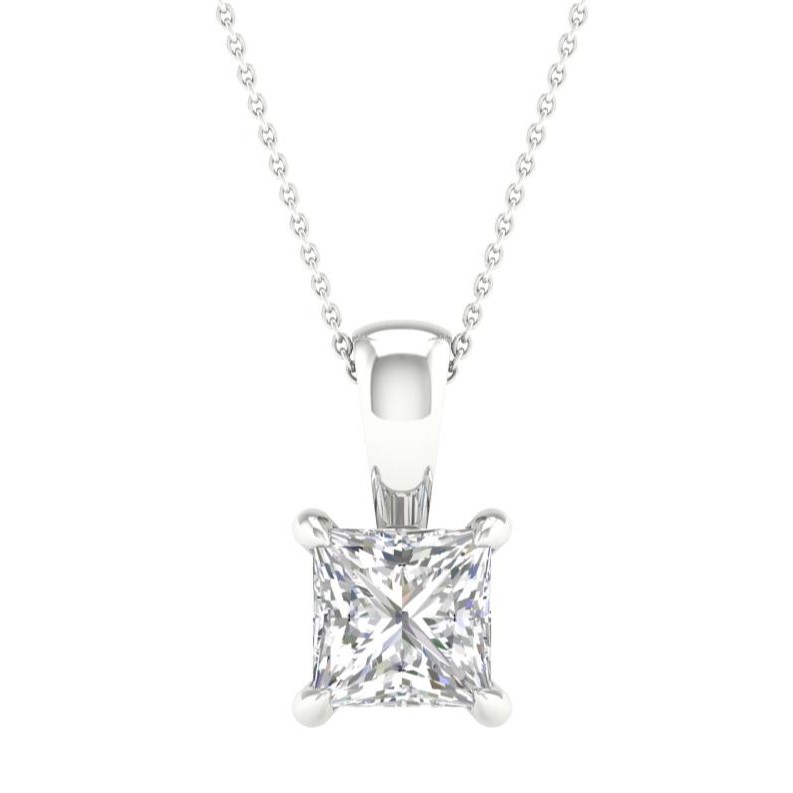 SUPER MAN MADE CREATED 1.04CT PRINCESS DIAMOND SOLITAIRE PENDANT/CHAIN F VS 14KW