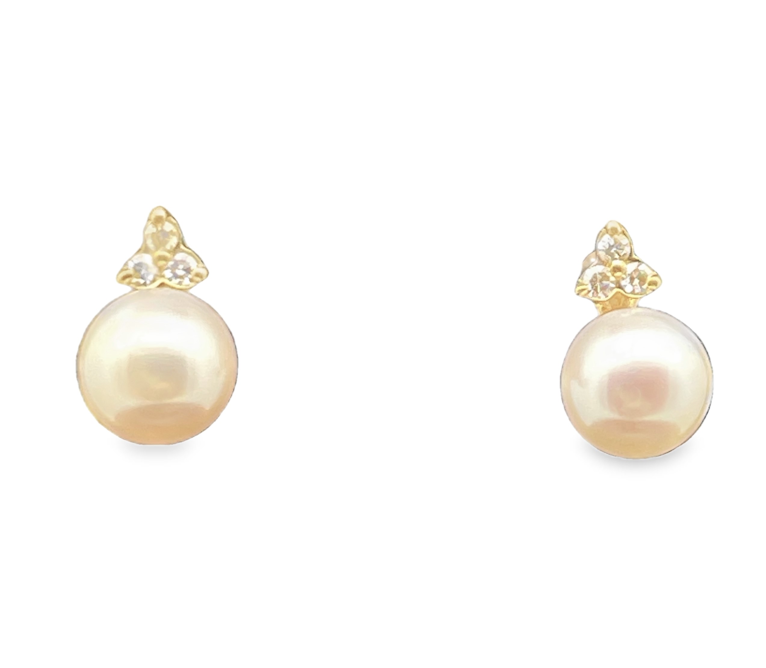 5.5MM PEARLS + 6 ROUND DIAMOND ACCENT STUD EARRINGS .05TDW 10KY