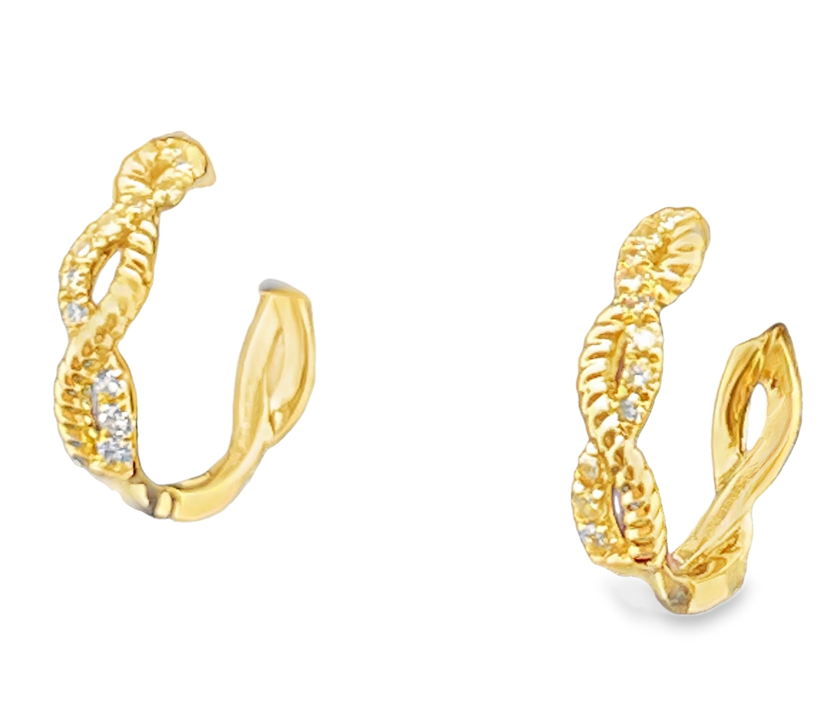 .10CTW DIAMOND CROSSOVER PETITE HUGGIE HOOP EARRINGS CONTAINING: 22 ROUND DIAMONDS 10KY