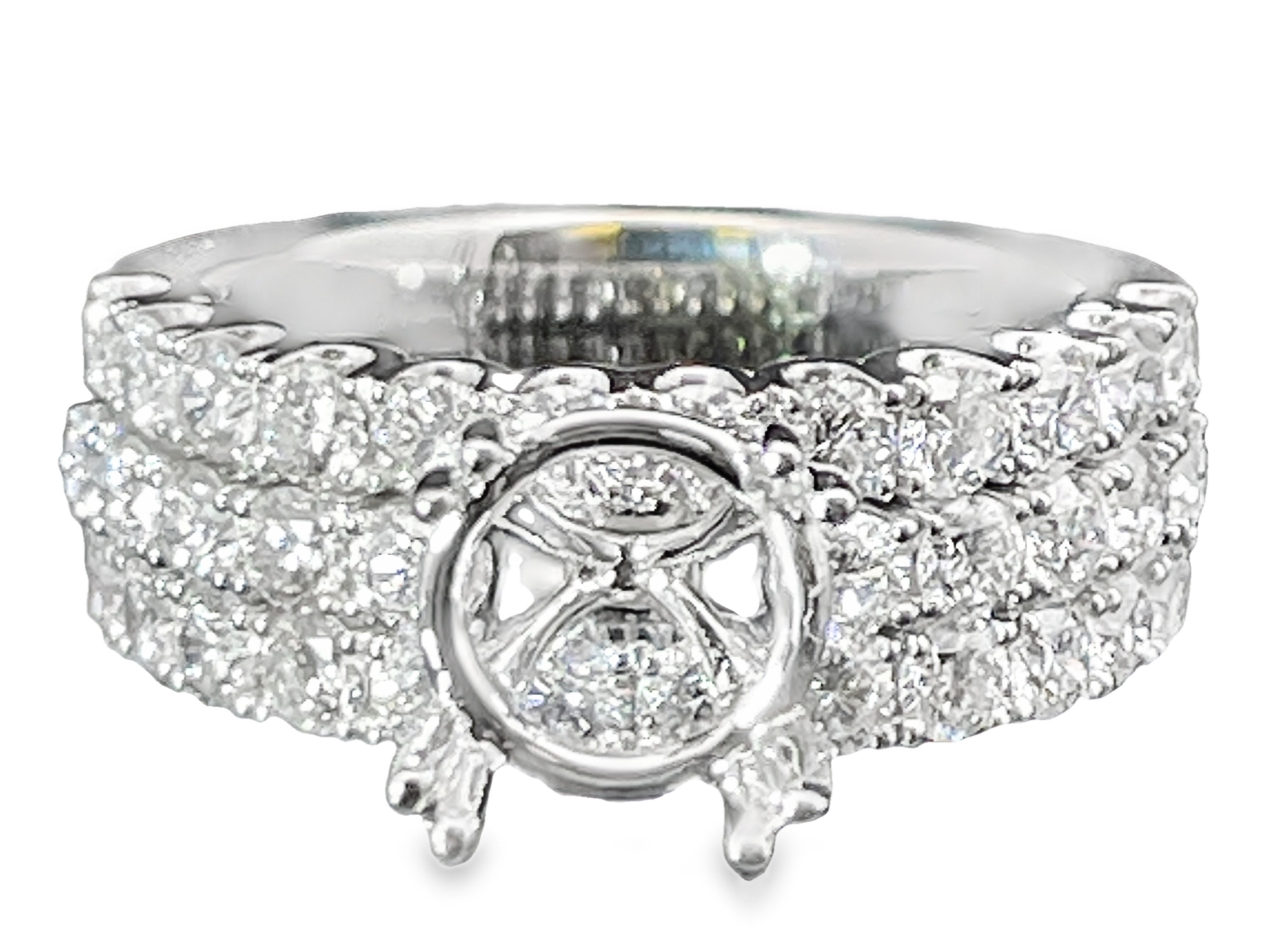1.75CTW DIAMOND 3-ROW ENGAGEMENT RING SEMI MOUNTING CONTAINING: 34 ROUND DIAMONDS 14KW