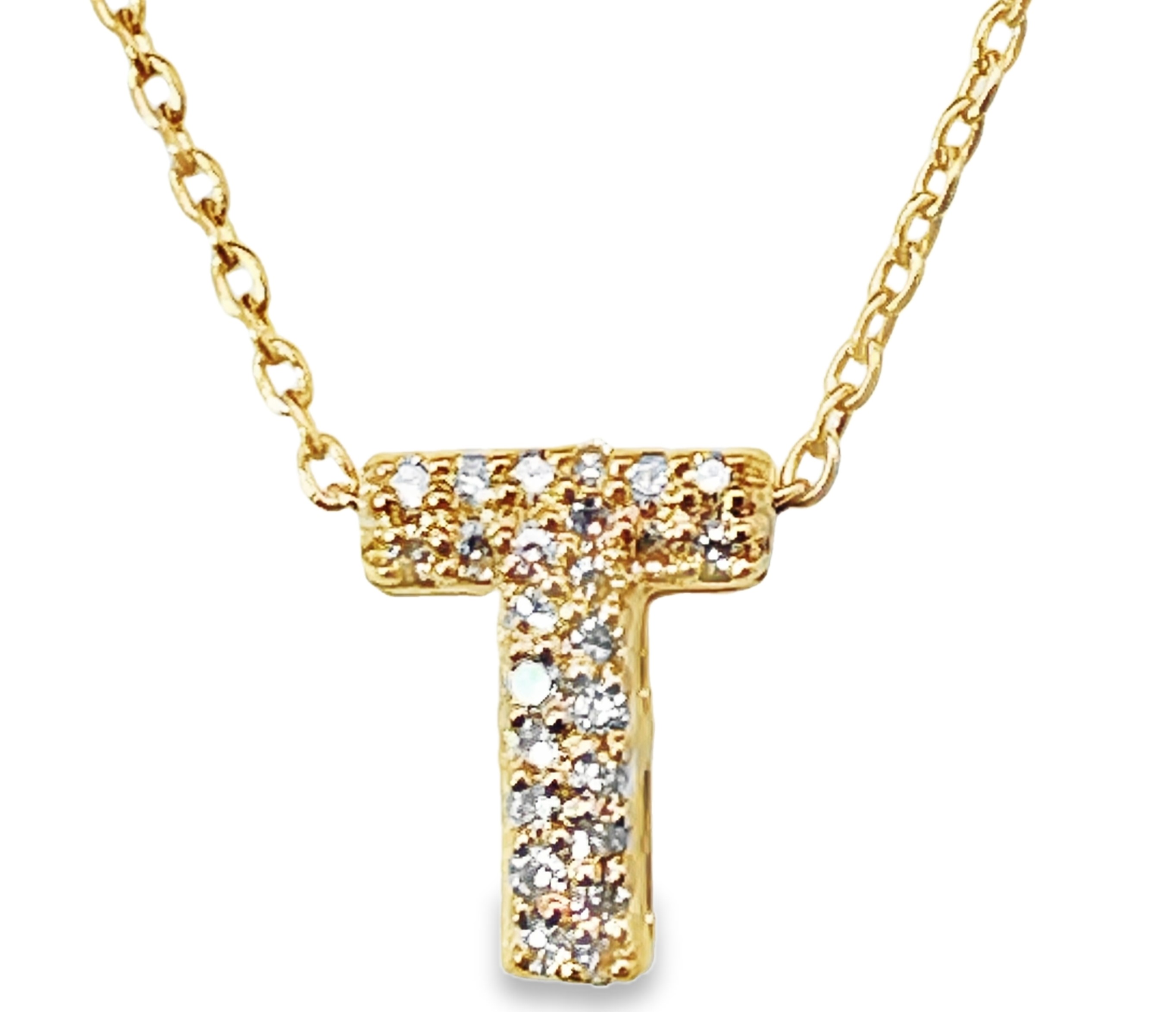 .08CTW DIAMOND INITIAL T PENDANT/CHAIN CONTAINING: 25 ROUND DIAMONDS 10KY