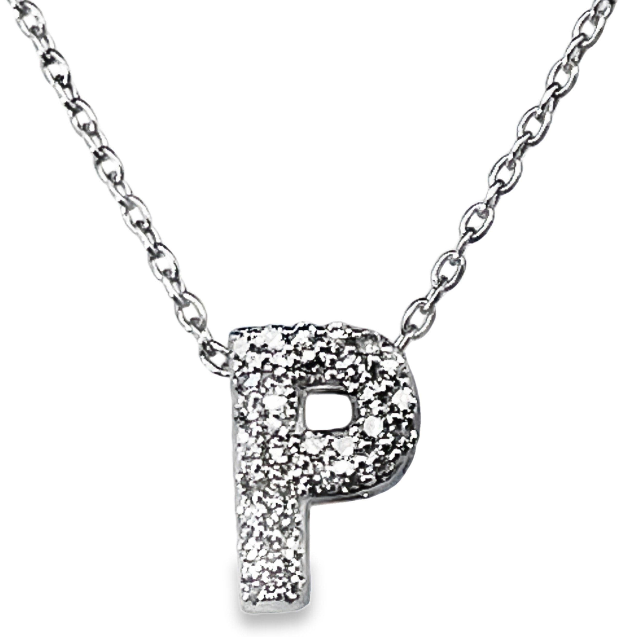 .10CTW DIAMOND INITIAL P PENDANT/CHAIN CONTAINING: 33 ROUND DIAMONDS 10KW