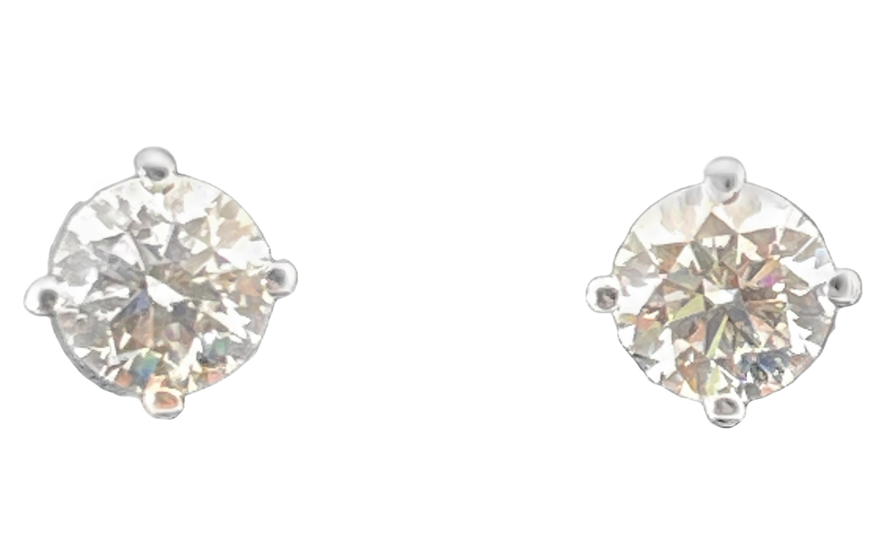 SUPER MAN MADE CREATED 2.16CTW ROUND DIAMOND 4-PRONG STUD EARRINGS E VS1 14KW CONTAINING: 1.08CT ROUND DIAMOND E VS1IGI LG615381433 + 1.08CT ROUND DIAMOND E VS1 IGI LG613361817