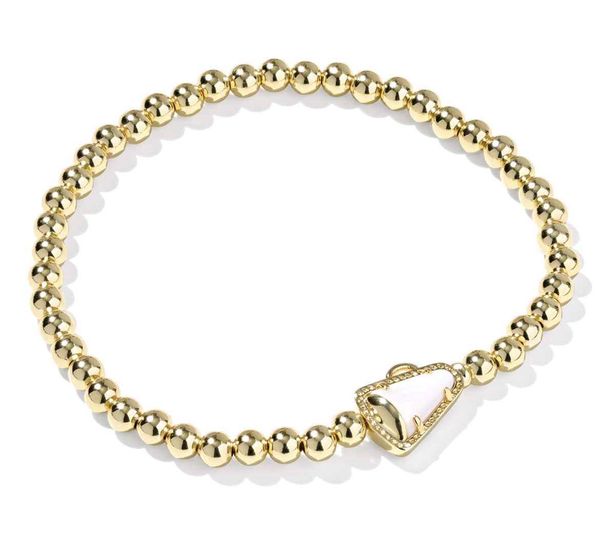 KENDRA SCOTT CHEER WHITE MOTHER OF PEARL GOLD TONE STRETCH BRACELET