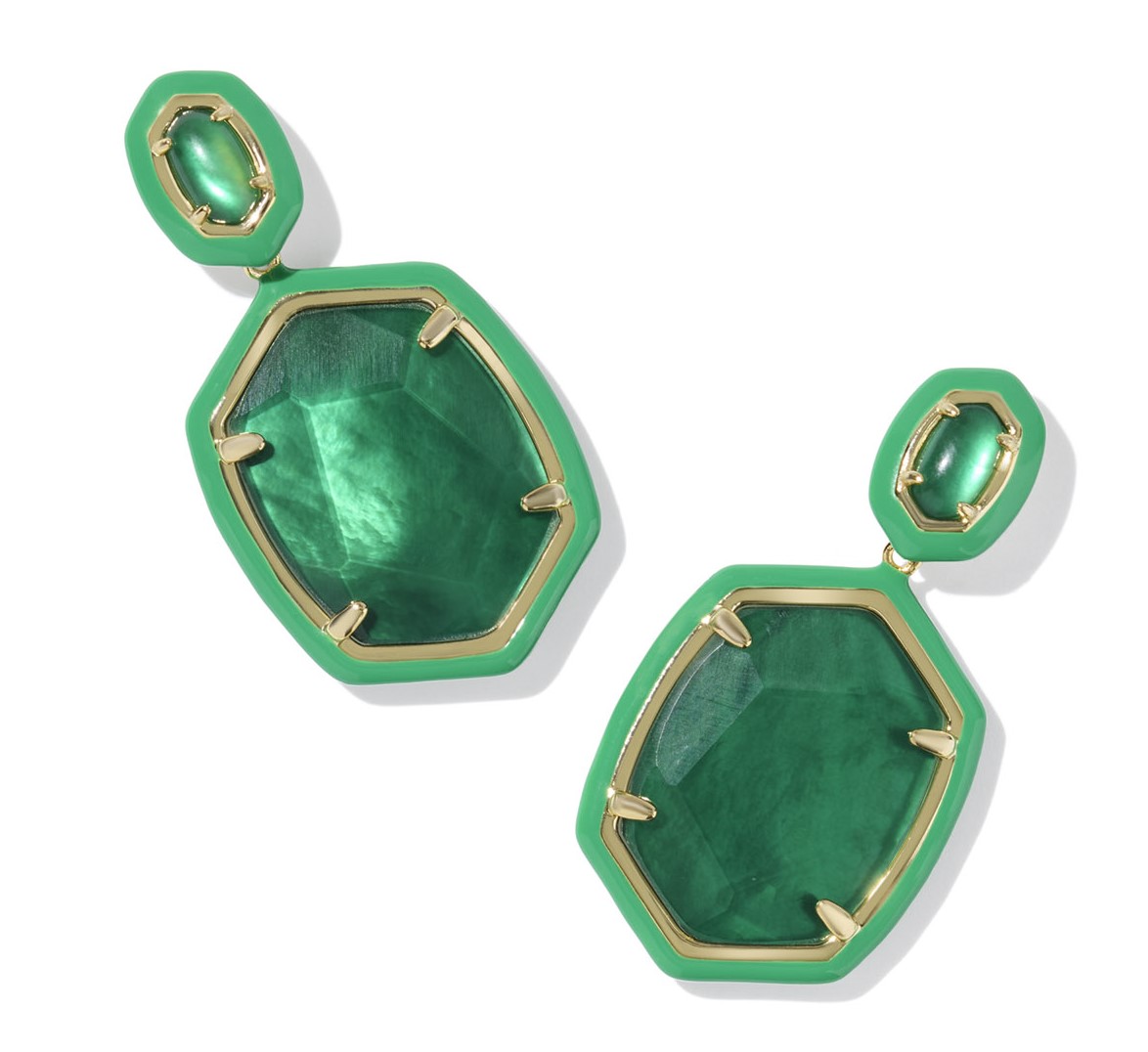 KENDRA SCOTT DAPHNE EMERALD ILLUSION GOLD TONE DROP EARRINGS