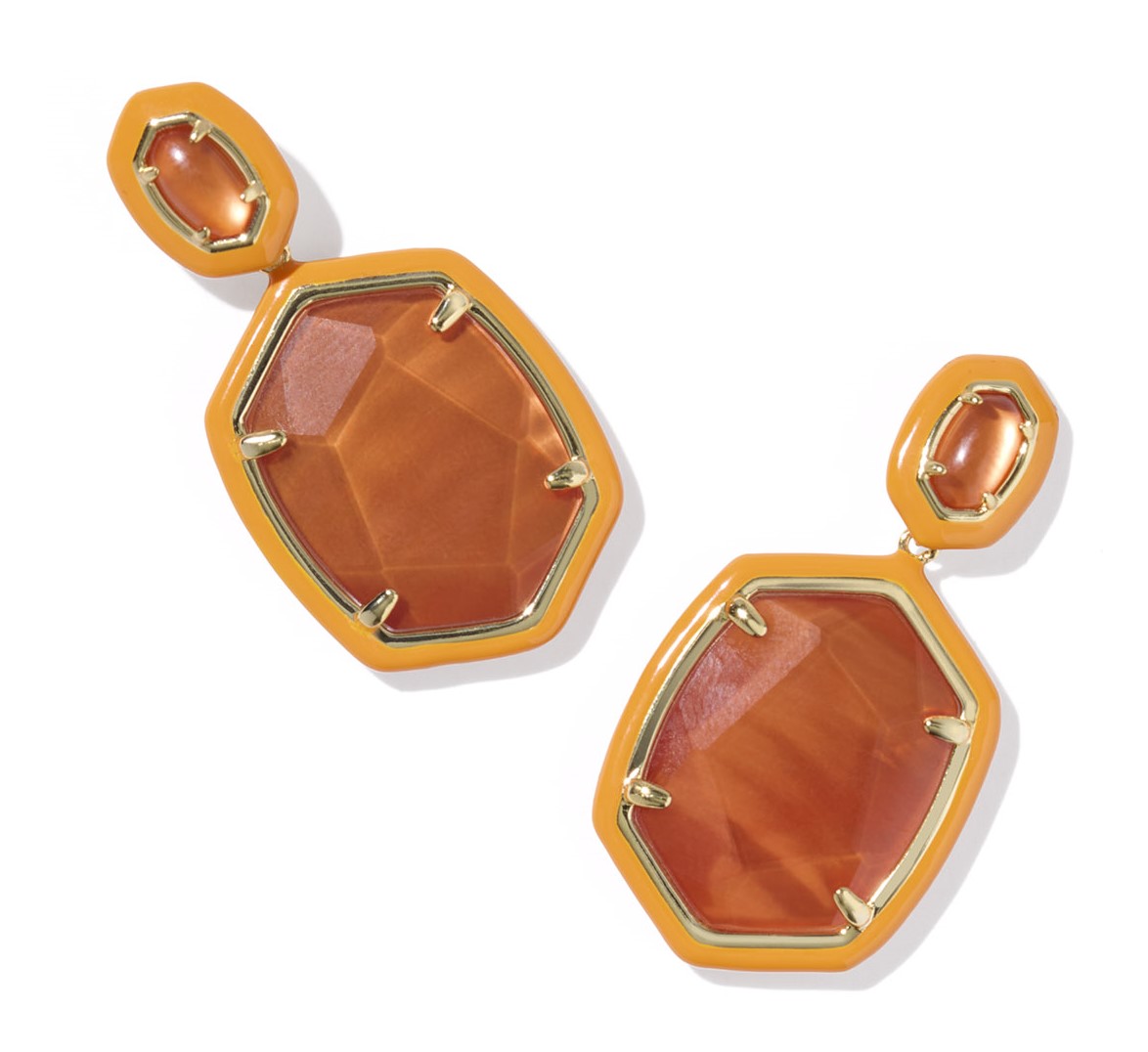 KENDRA SCOTT DAPHNE PAPAYA MOTHER OF PEARL GOLD TONE DROP EARRINGS