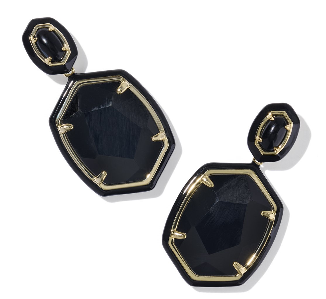 KENDRA SCOTT DAPHNE BLACK AGATE GOLD TONE DROP EARRINGS