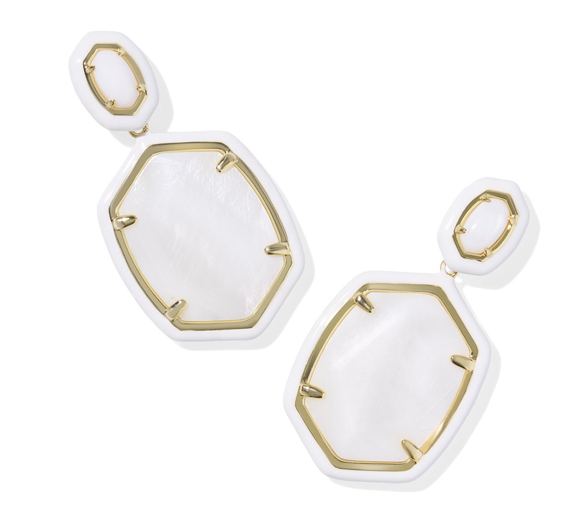KENDRA SCOTT DAPHNE WHITE MOTHER OF PEARL GOLD TONE DROP EARRINGS