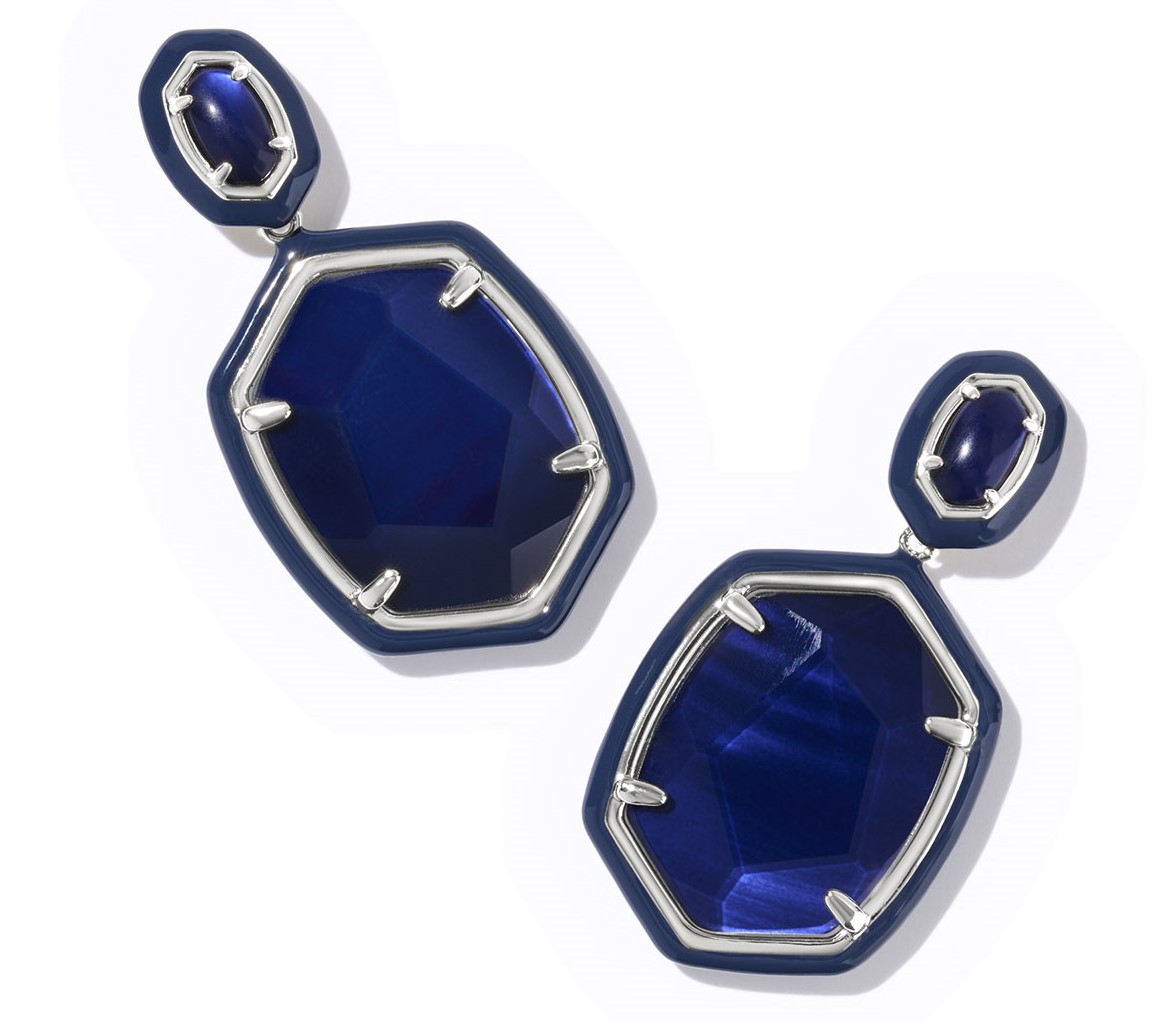 KENDRA SCOTT DAPHNE NAVY MOTHER OF PEARL RHODIUM DROP EARRINGS