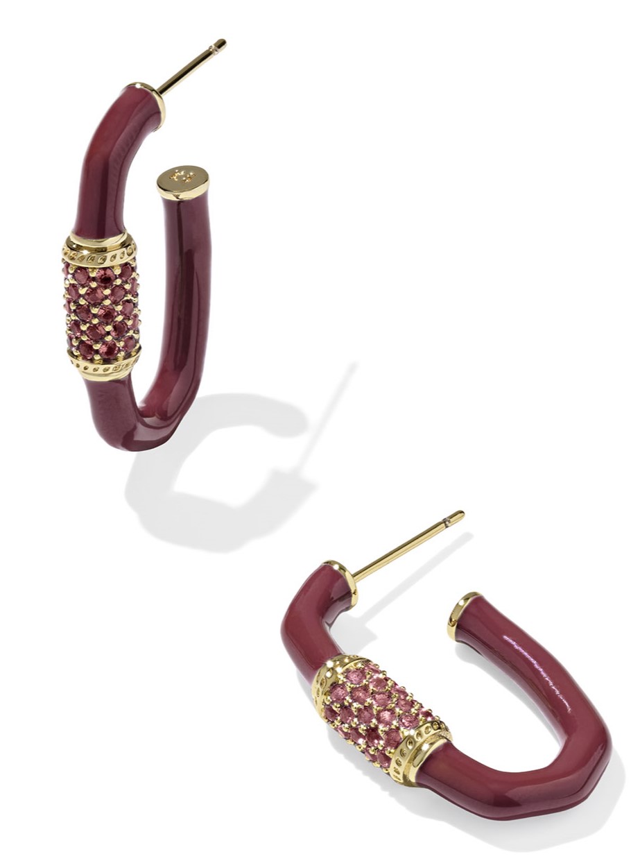 KENDRA SCOTT EMERY BURGUNDY MIX GOLD TONE HOOP EARRINGS