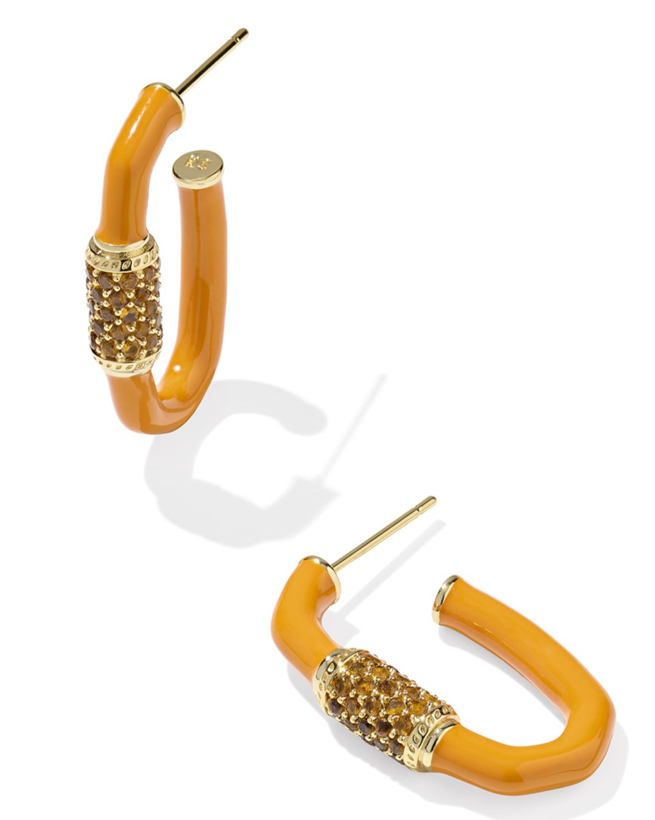 KENDRA SCOTT EMERY BRIGHT ORANGE GOLD TONE HOOP EARRINGS