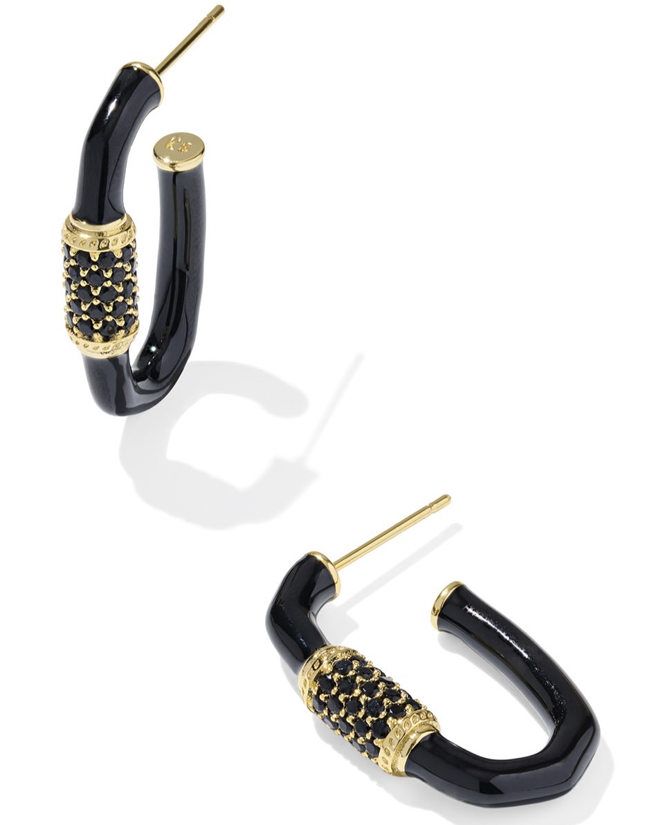 KENDRA SCOTT EMERY BLACK MIX GOLD TONE HOOP EARRINGS