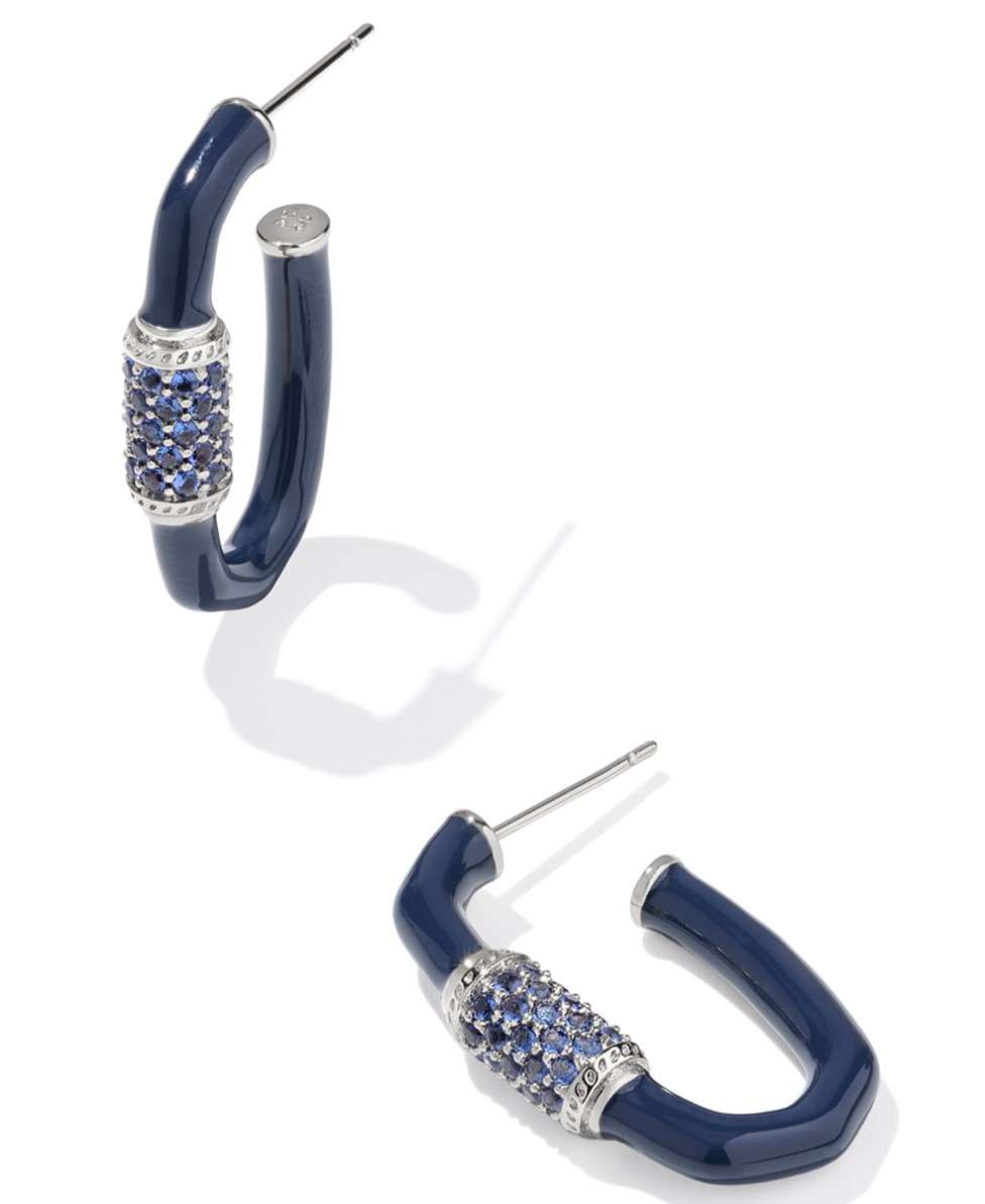 KENDRA SCOTT EMERY NAVY MIX RHODIUM HOOP EARRINGS